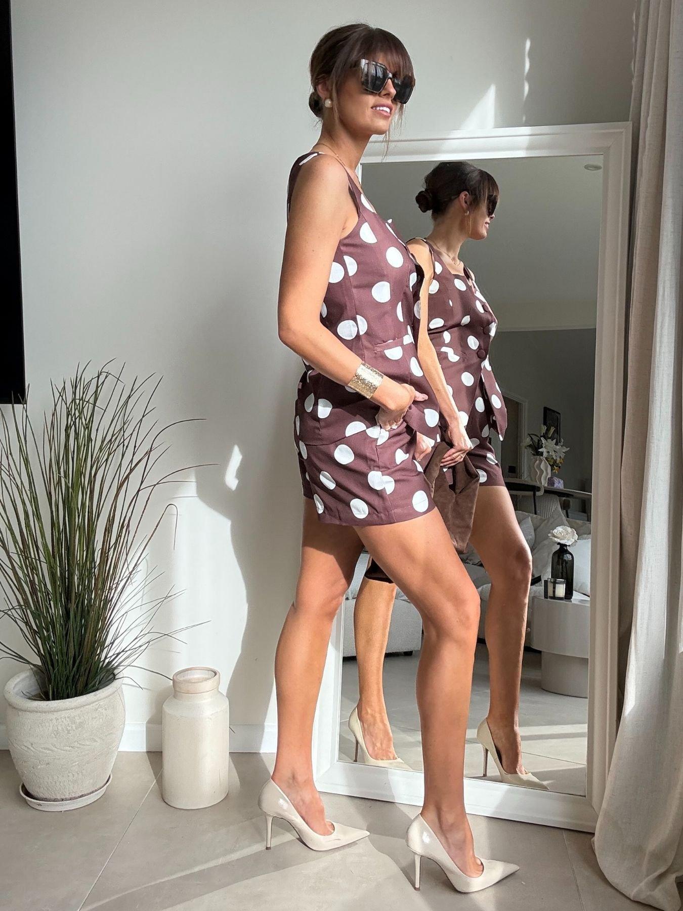  image of style-cheat-co-ord-spot-shorts-brown