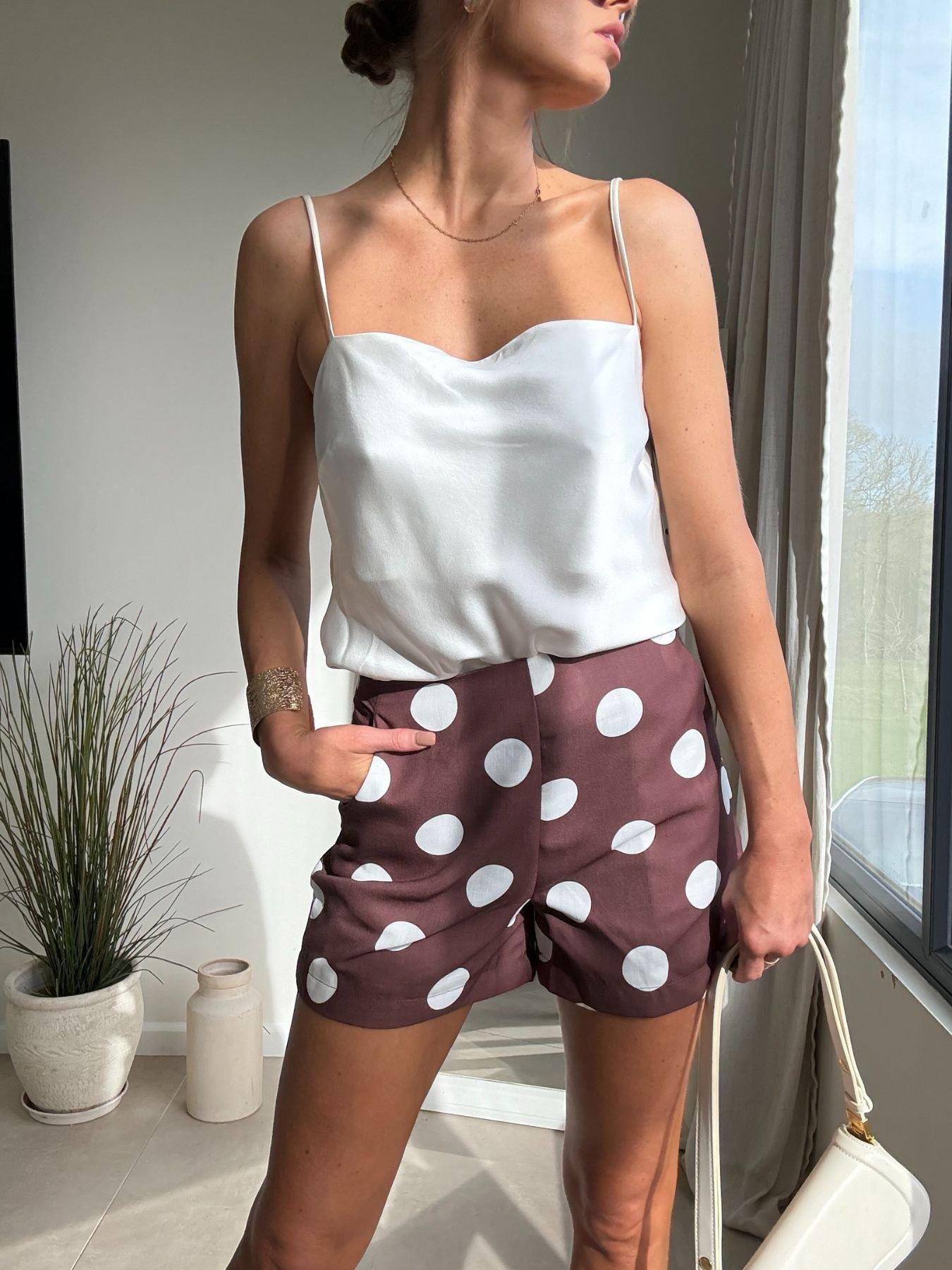  image of style-cheat-co-ord-spot-shorts-brown