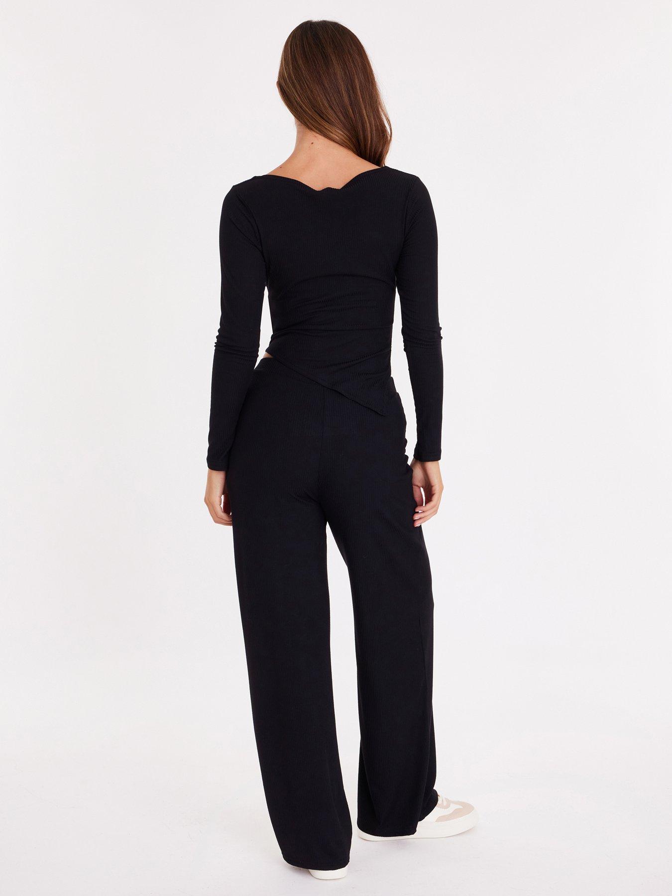 Image 2 of 6 of Quiz Black Ribbed Long Sleeve Top