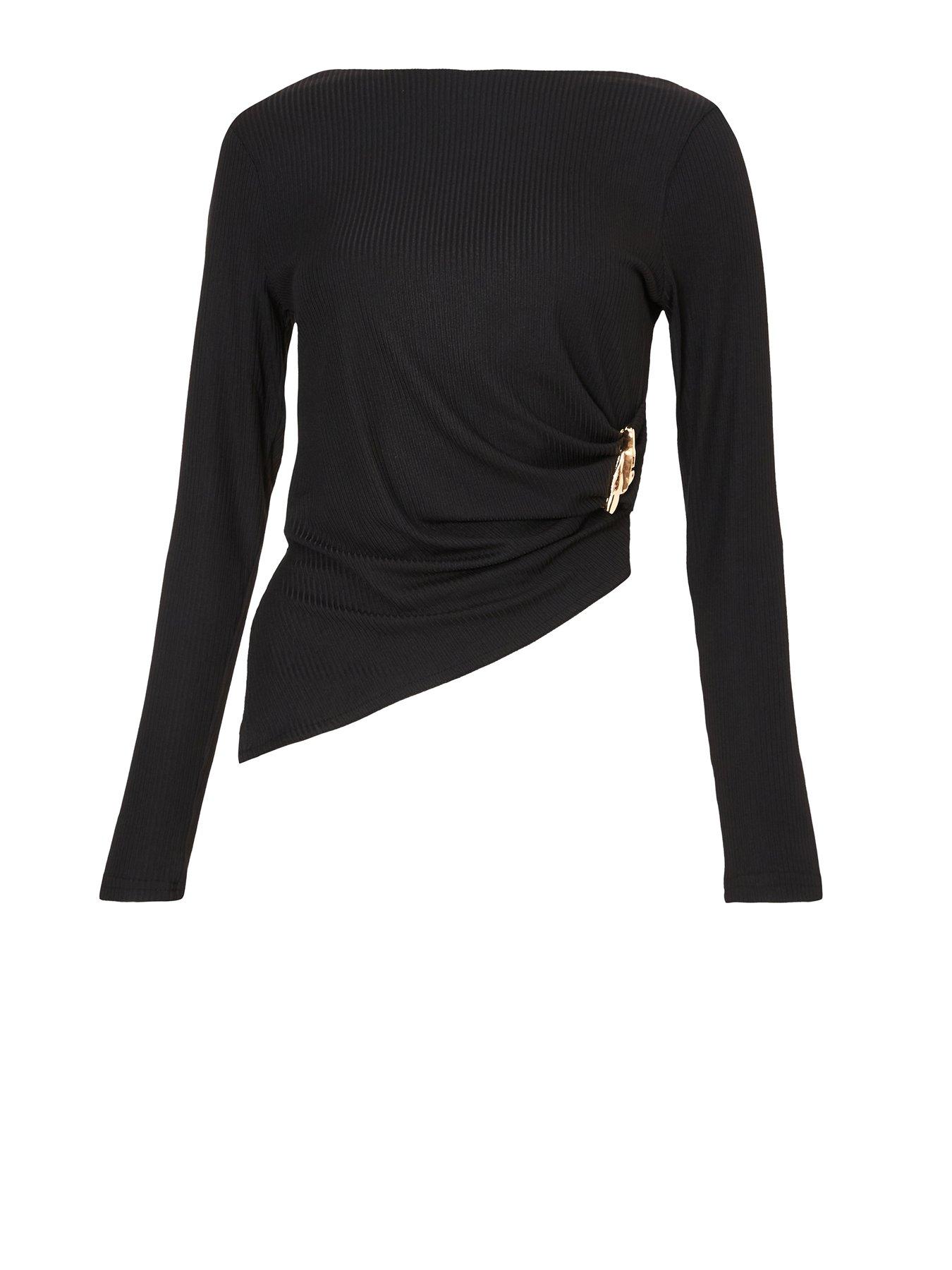 Image 4 of 6 of Quiz Black Ribbed Long Sleeve Top