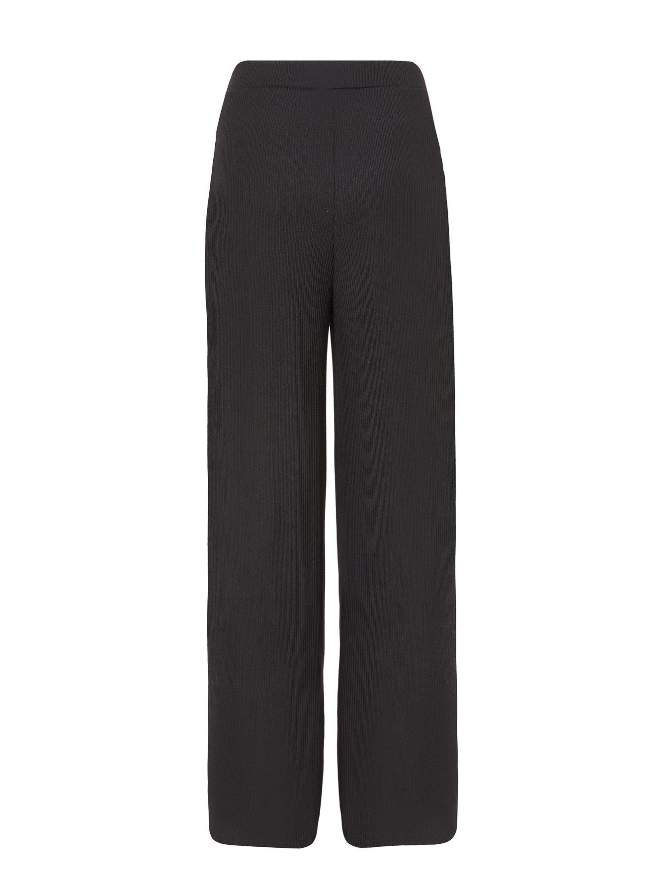  image of quiz-black-ribbed-wide-leg-trousers