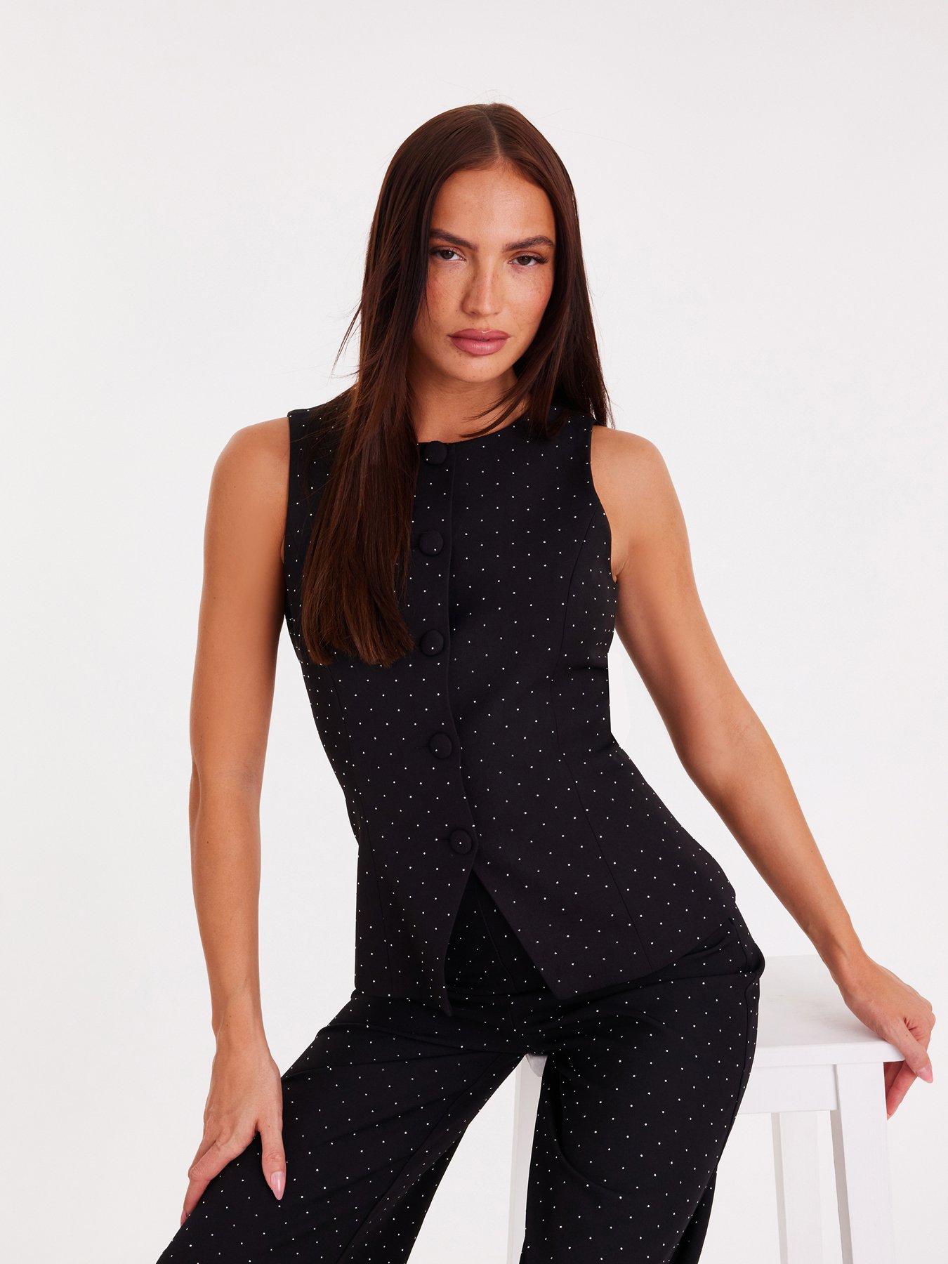  image of quiz-black-diamante-tailored-waistcoat
