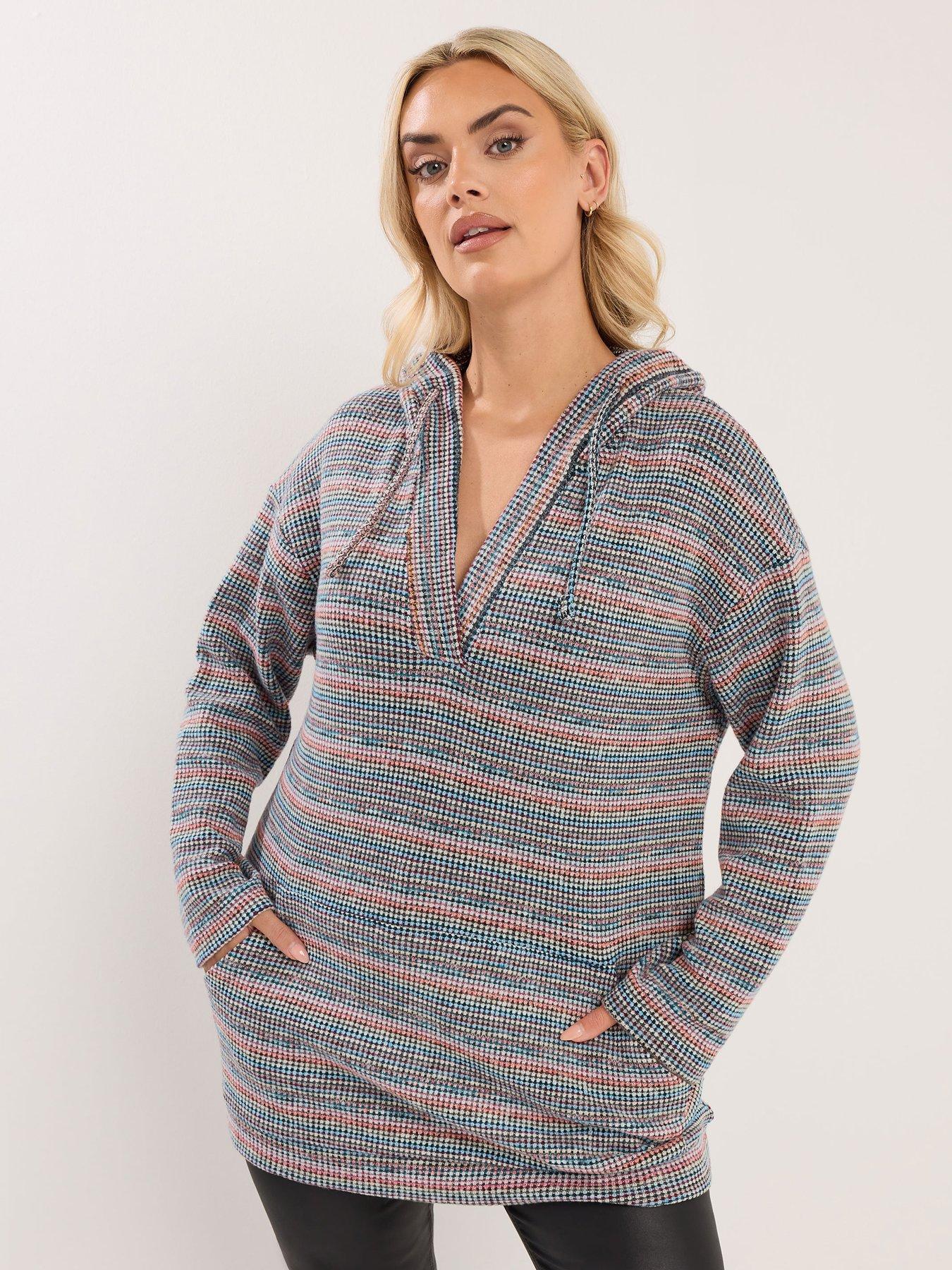 Yours Curve Textured Hooded Jumper - Blue