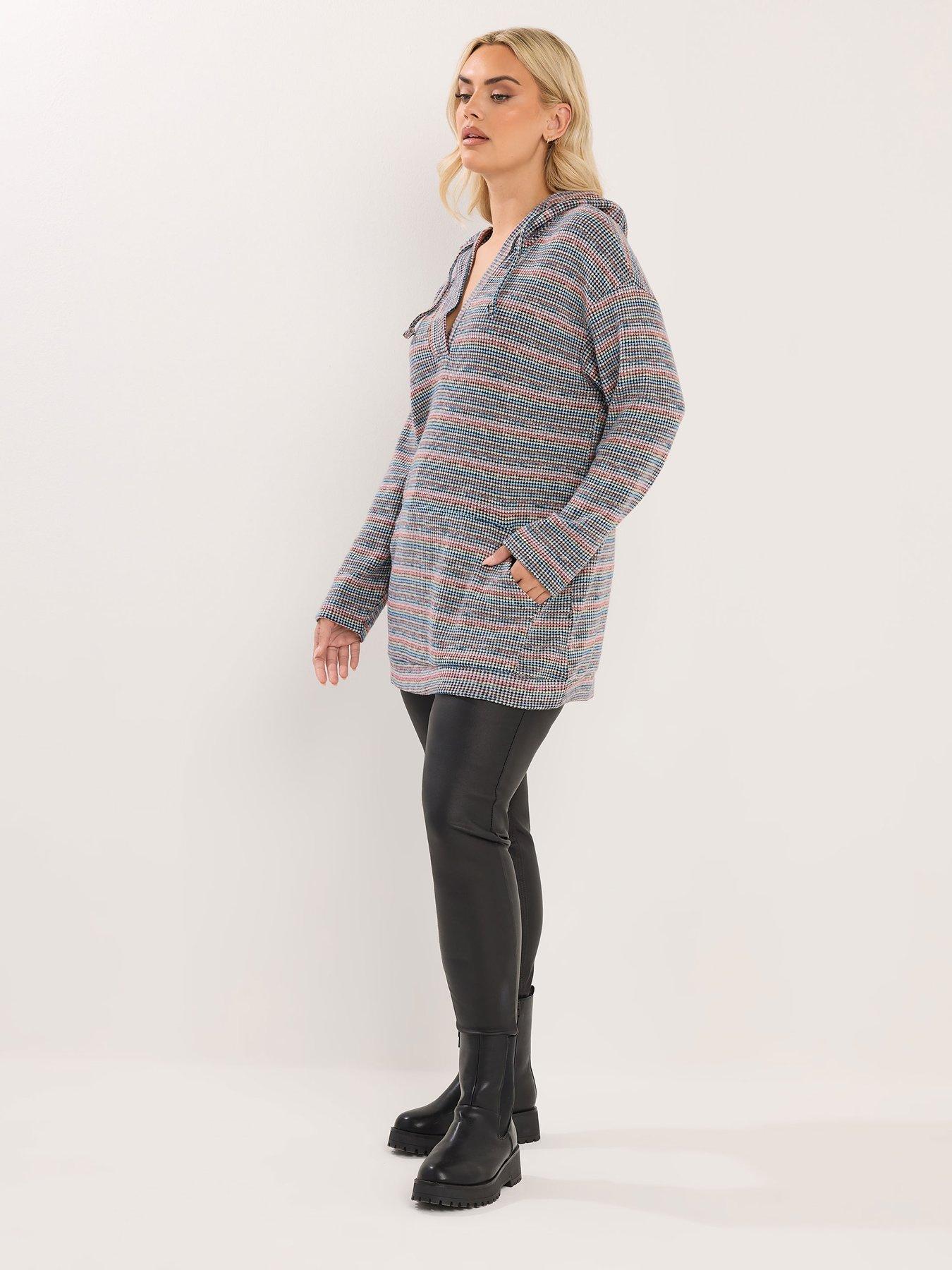 Image 3 of 4 of Yours Curve Textured Hooded Jumper - Blue