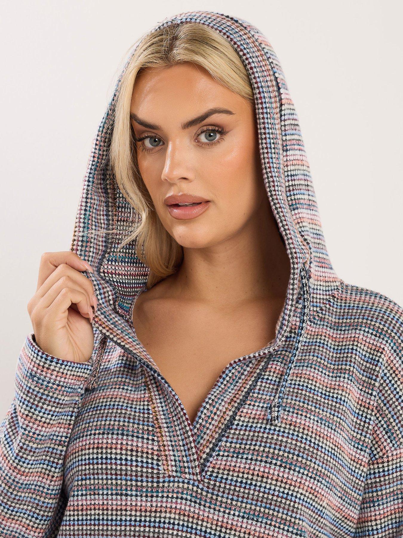 Image 4 of 4 of Yours Curve Textured Hooded Jumper - Blue