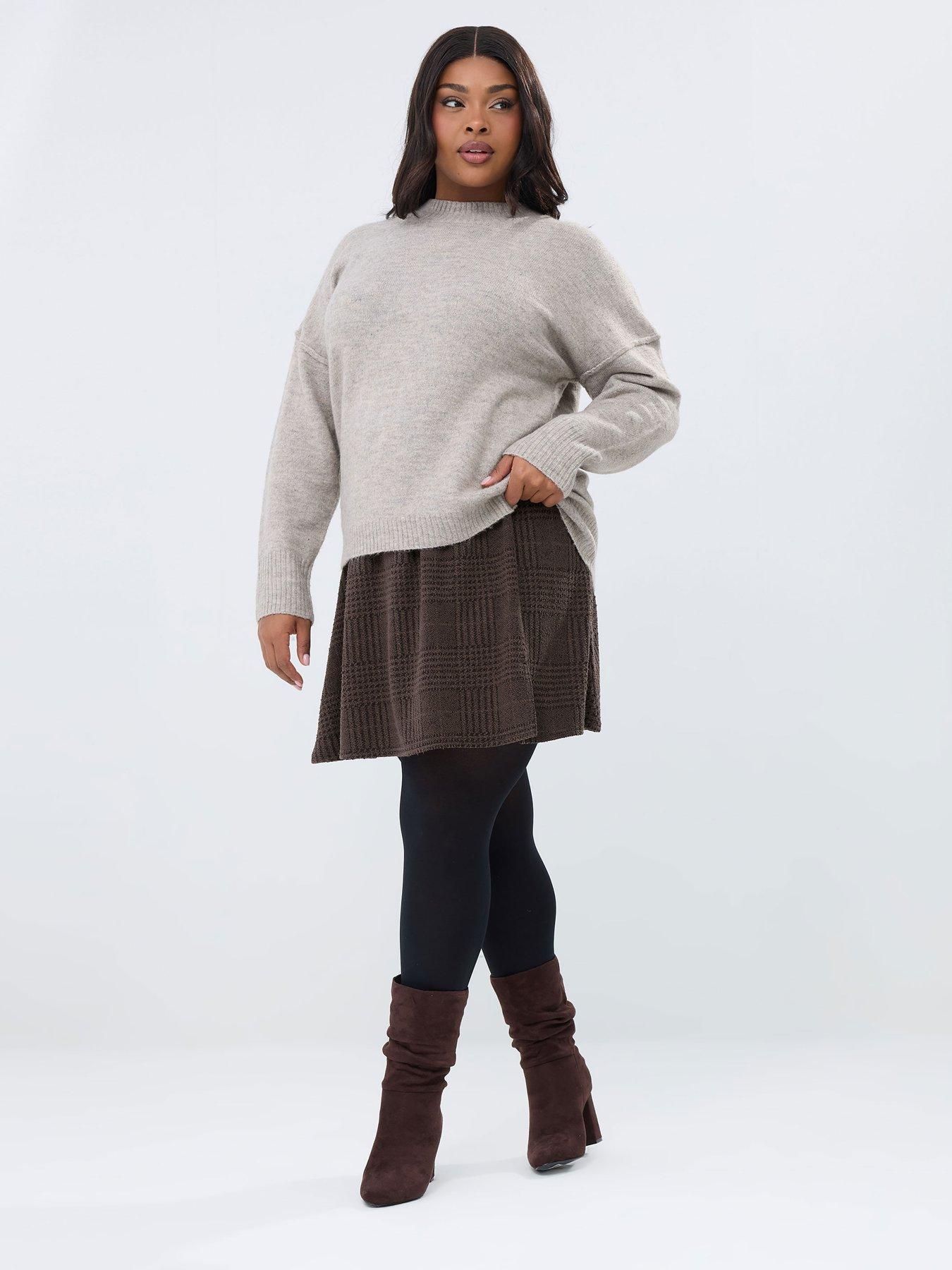 Image 3 of 5 of Yours Curve Check Mini Skirt - Brown