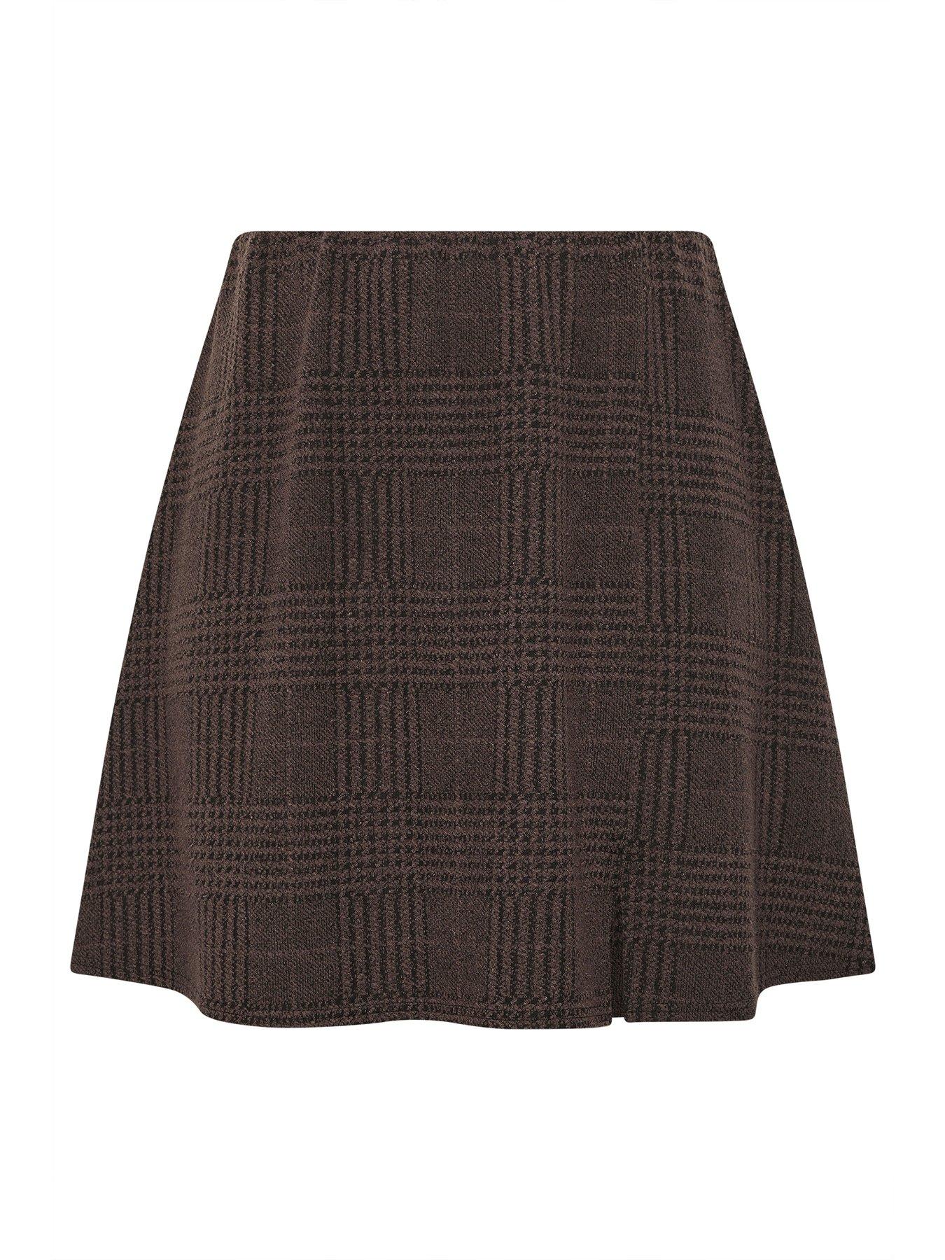 Image 5 of 5 of Yours Curve Check Mini Skirt - Brown