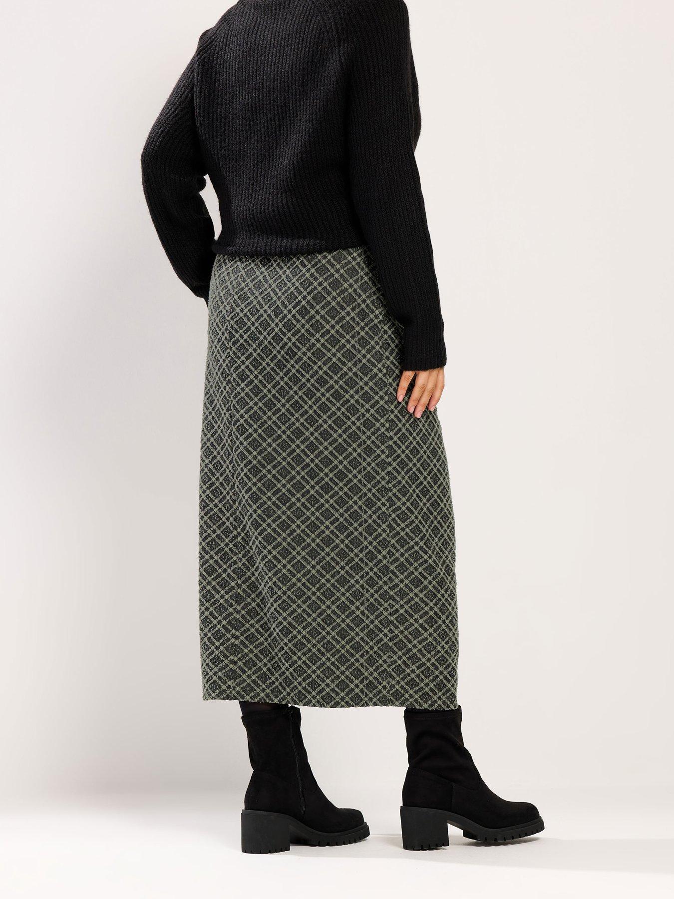 Image 2 of 4 of Yours Curve Midi Ponte Check Print Skirt - Green