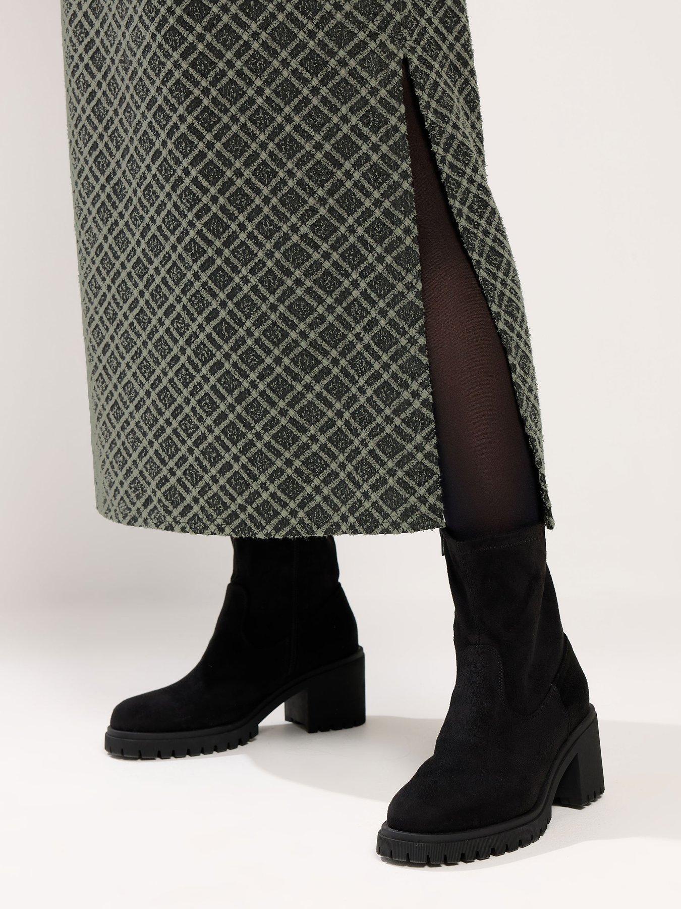 Image 4 of 4 of Yours Curve Midi Ponte Check Print Skirt - Green