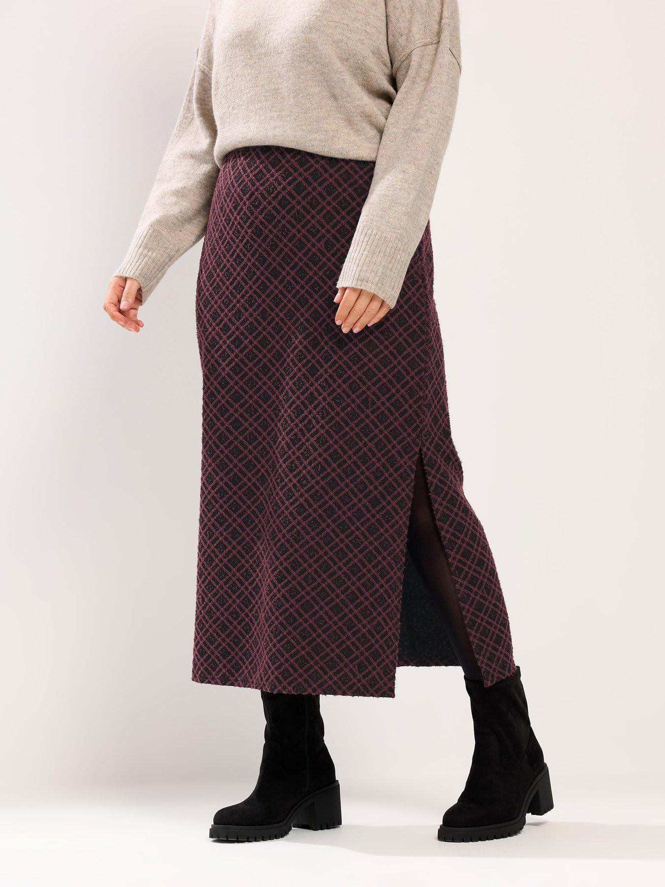 Yours Curve Midi Ponte Check Print Skirt - Red