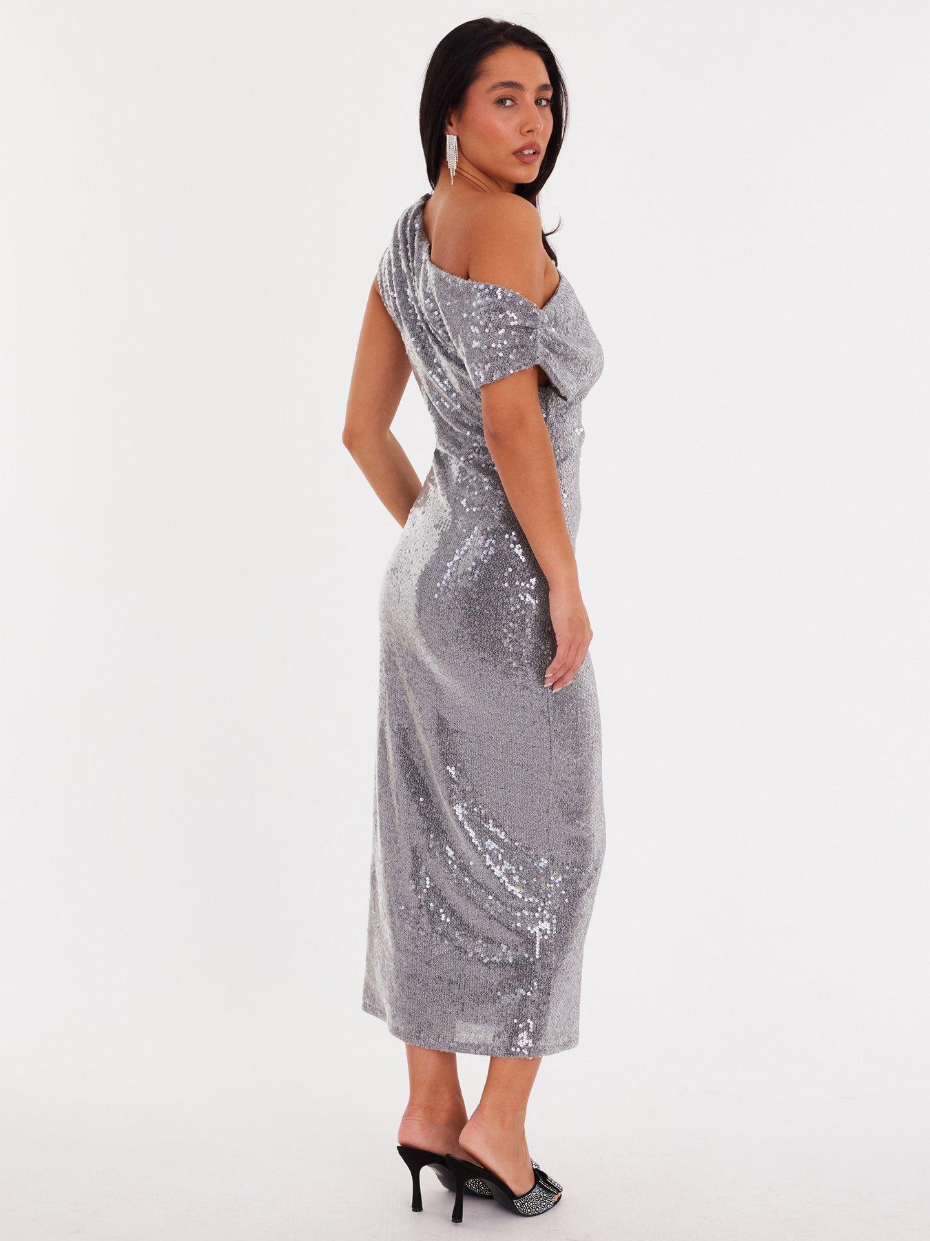  image of quiz-silver-sequin-drop-sleeve-midaxi-dress