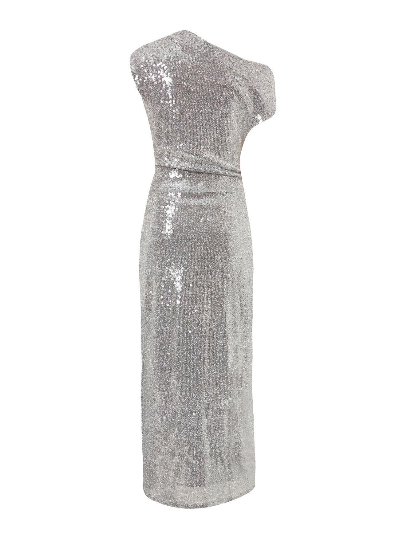  image of quiz-silver-sequin-drop-sleeve-midaxi-dress
