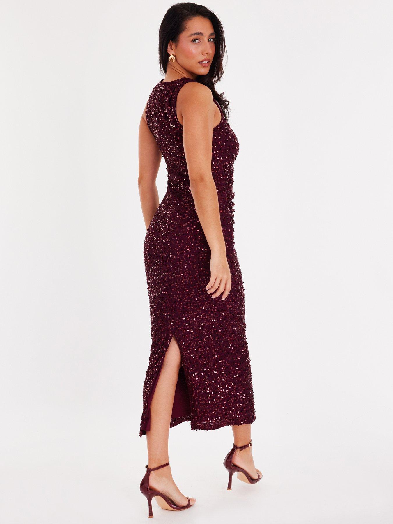 Image 2 of 6 of Quiz Berry Sequin Ruched Midaxi Dress