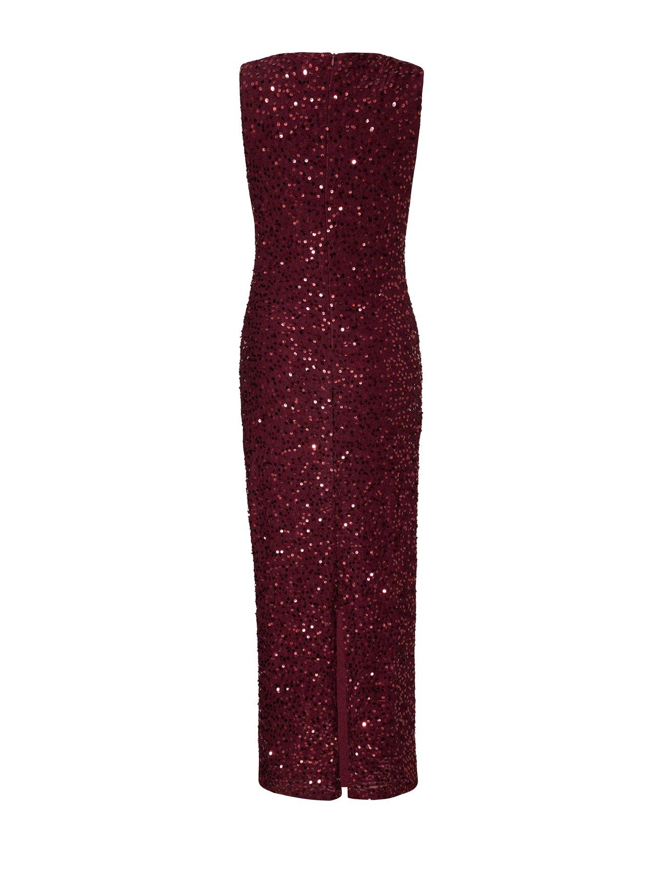Image 4 of 6 of Quiz Berry Sequin Ruched Midaxi Dress