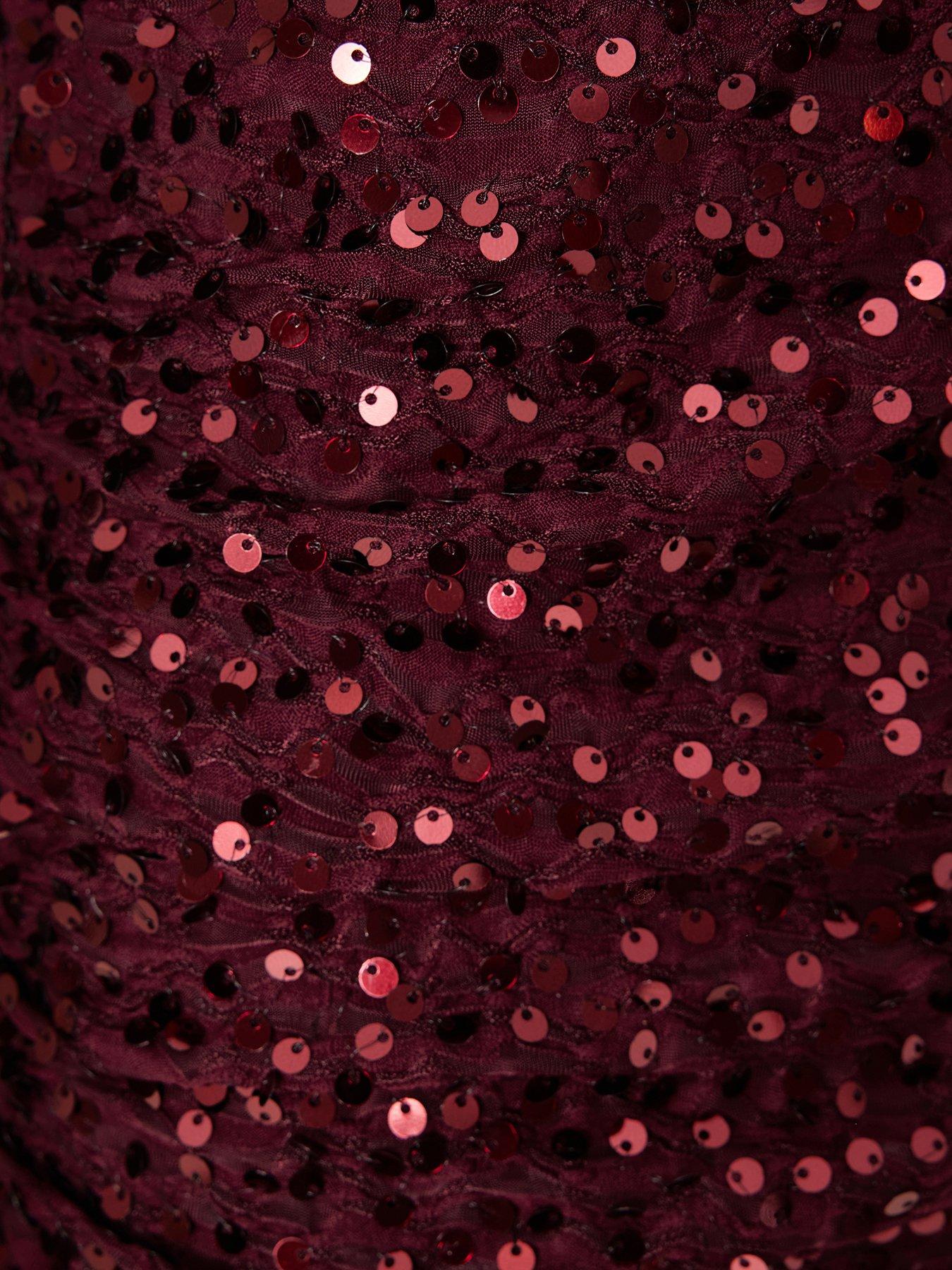 Image 6 of 6 of Quiz Berry Sequin Ruched Midaxi Dress