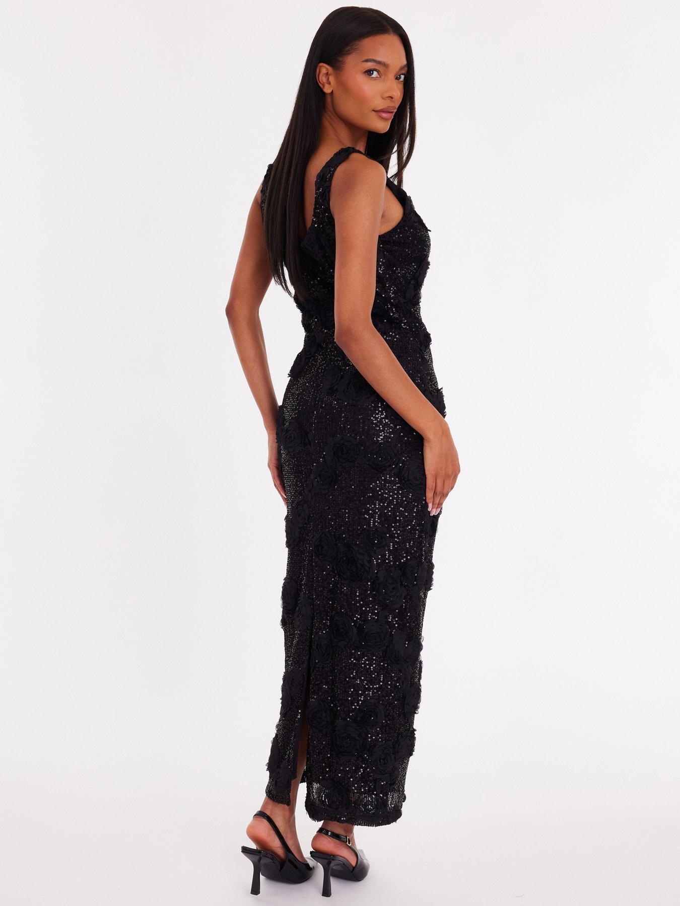 Image 2 of 6 of Quiz Black Sequin Applique Midaxi Dress