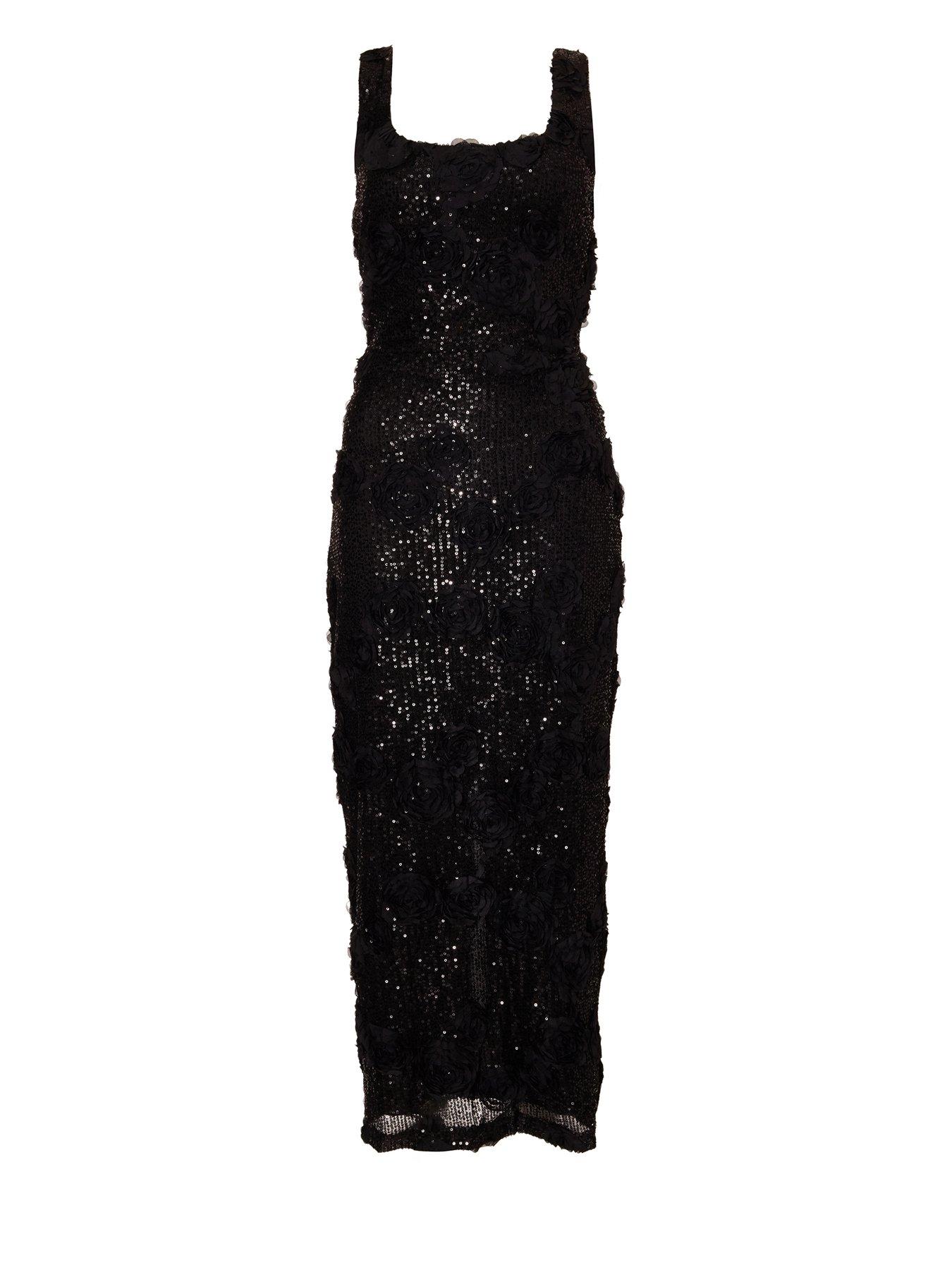 Image 5 of 6 of Quiz Black Sequin Applique Midaxi Dress