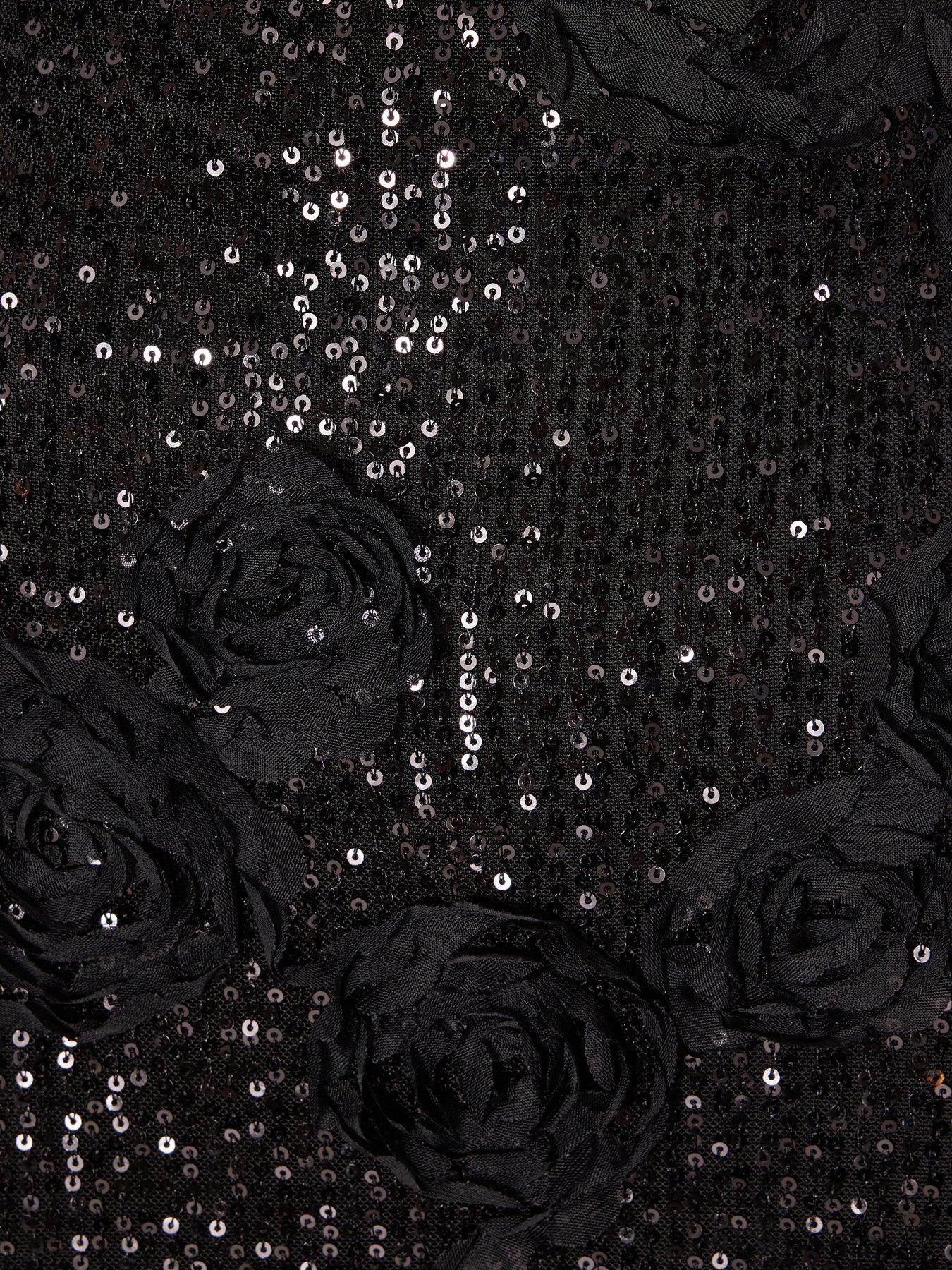Image 6 of 6 of Quiz Black Sequin Applique Midaxi Dress