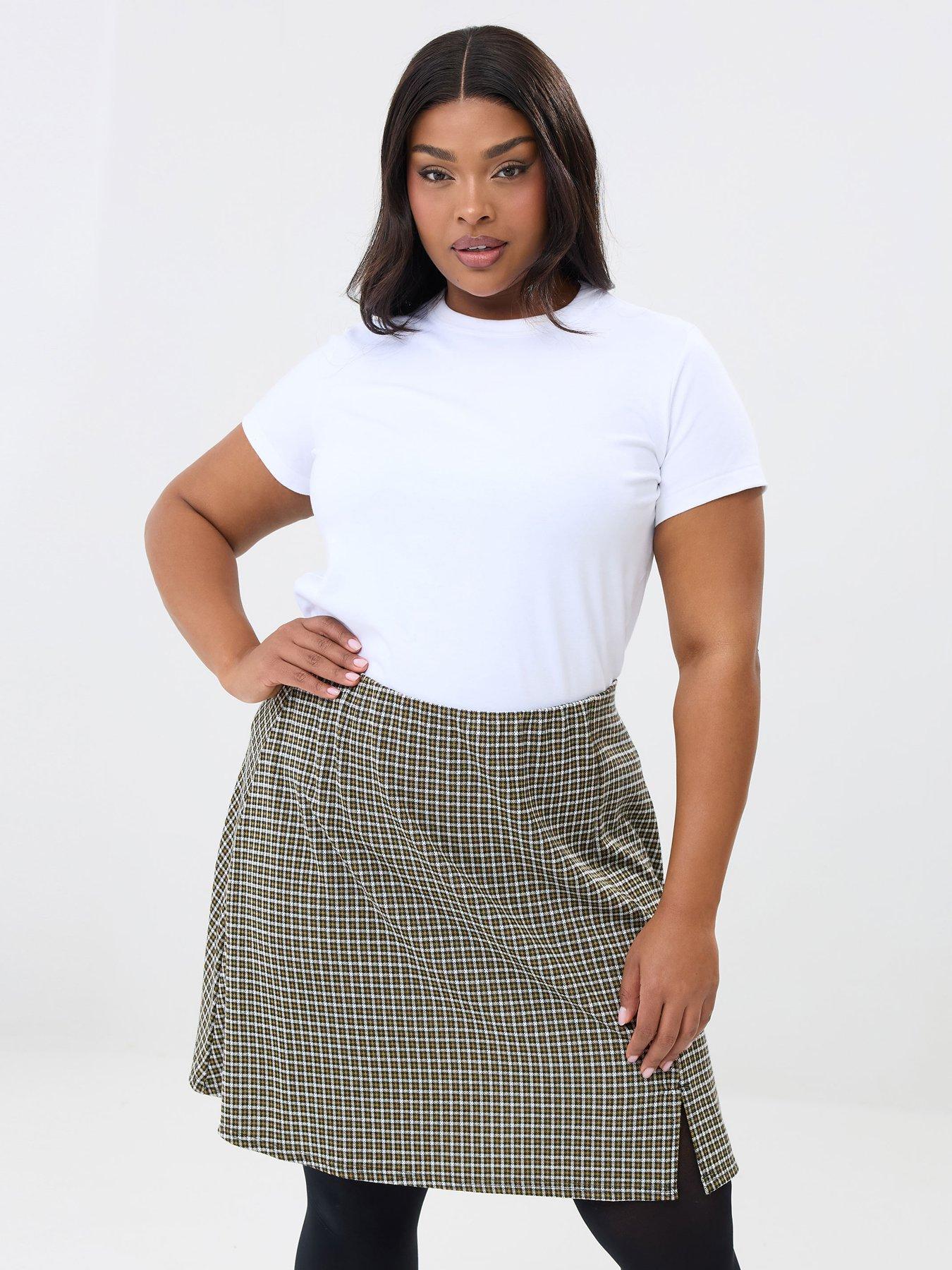 Yours Curve Check Mini Skirt - Green