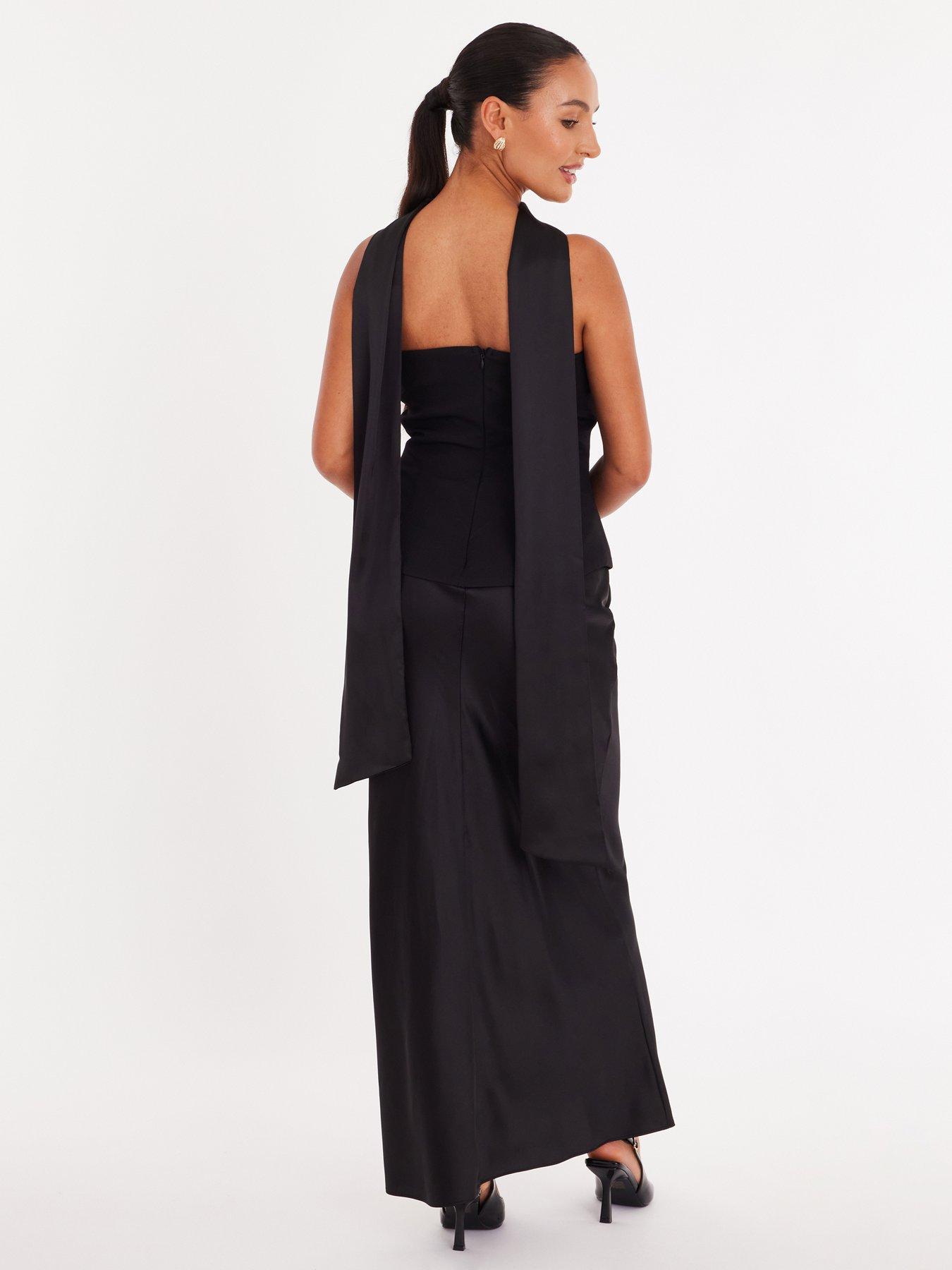  image of quiz-petite-black-satin-hem-midaxi-dress