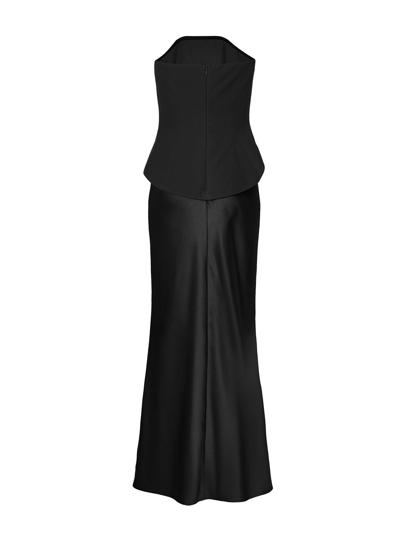  image of quiz-petite-black-satin-hem-midaxi-dress