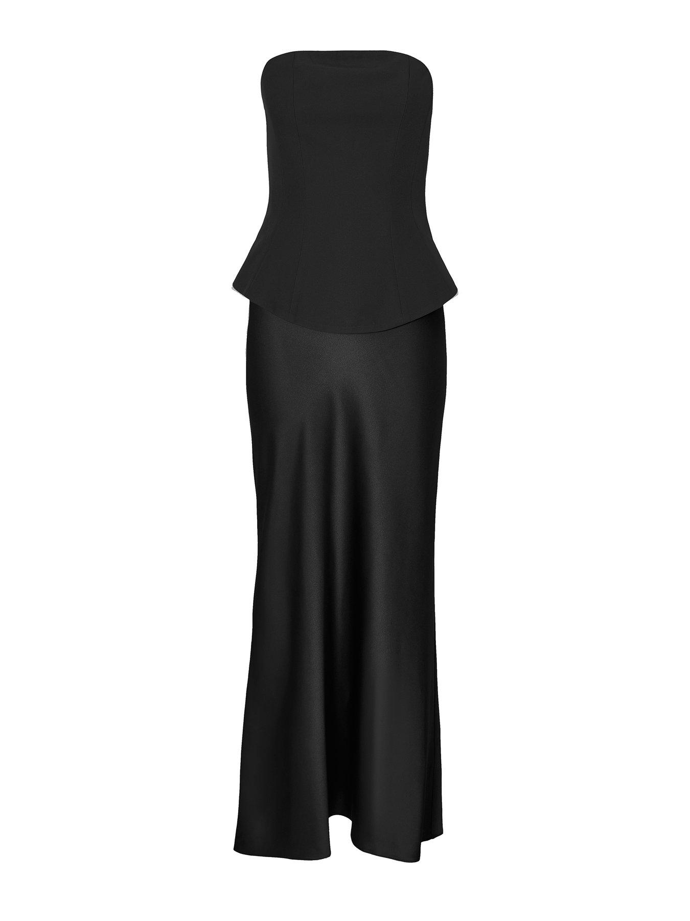  image of quiz-petite-black-satin-hem-midaxi-dress