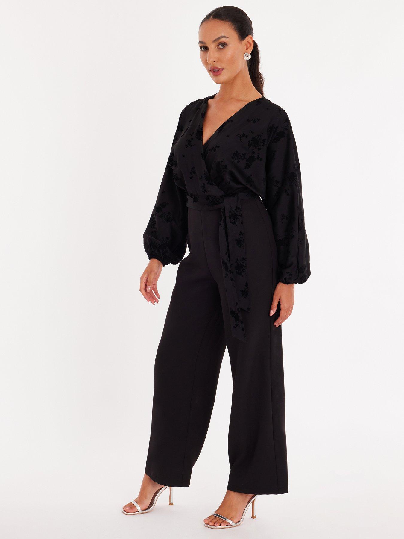 Image 3 of 6 of Quiz Black Floral Bodice Jumpsuit