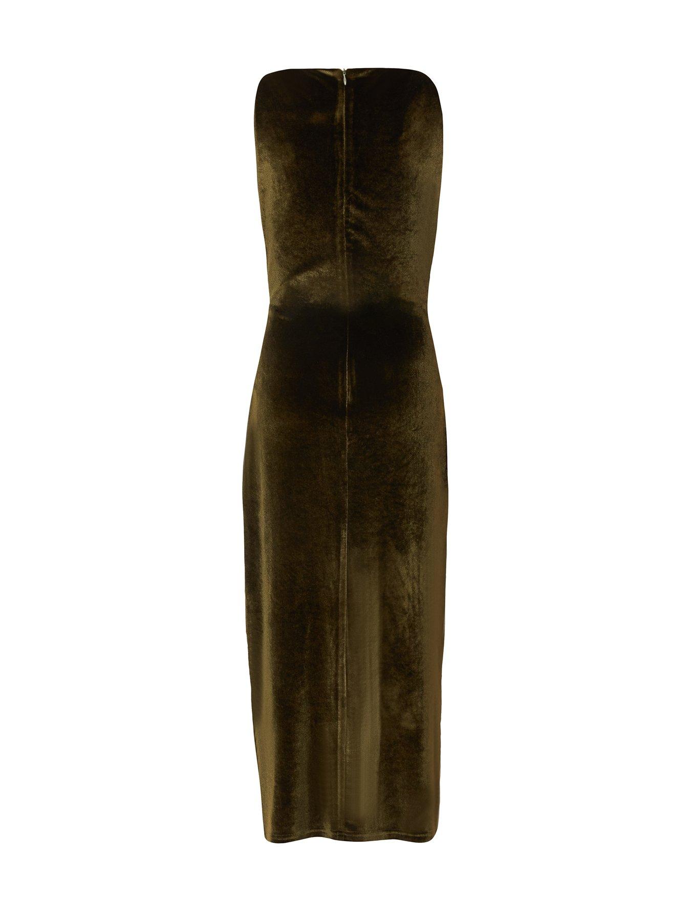  image of quiz-olive-velvet-sleeveless-midaxi-dress