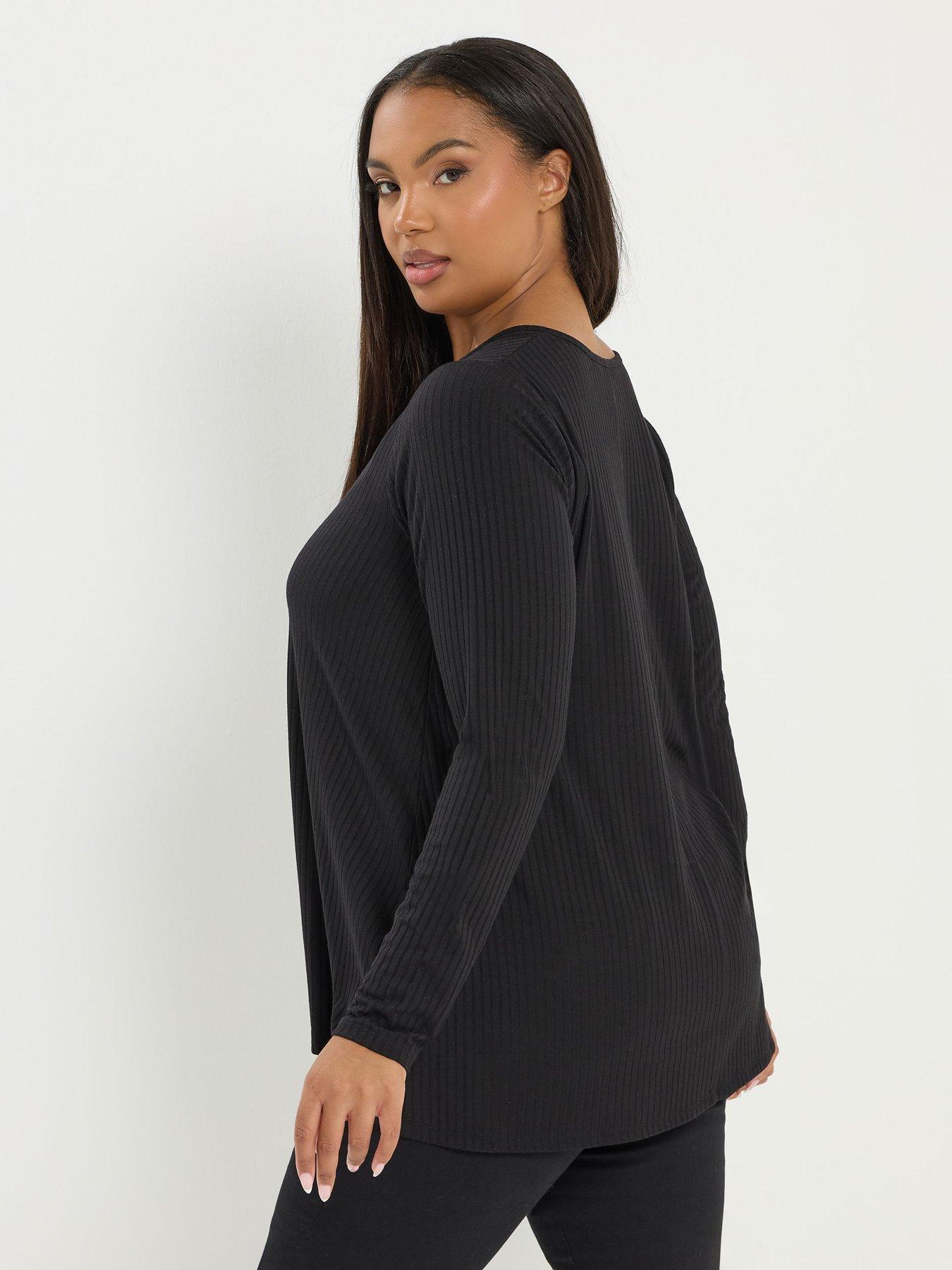  image of yours-curve-lace-insert-rib-top-black