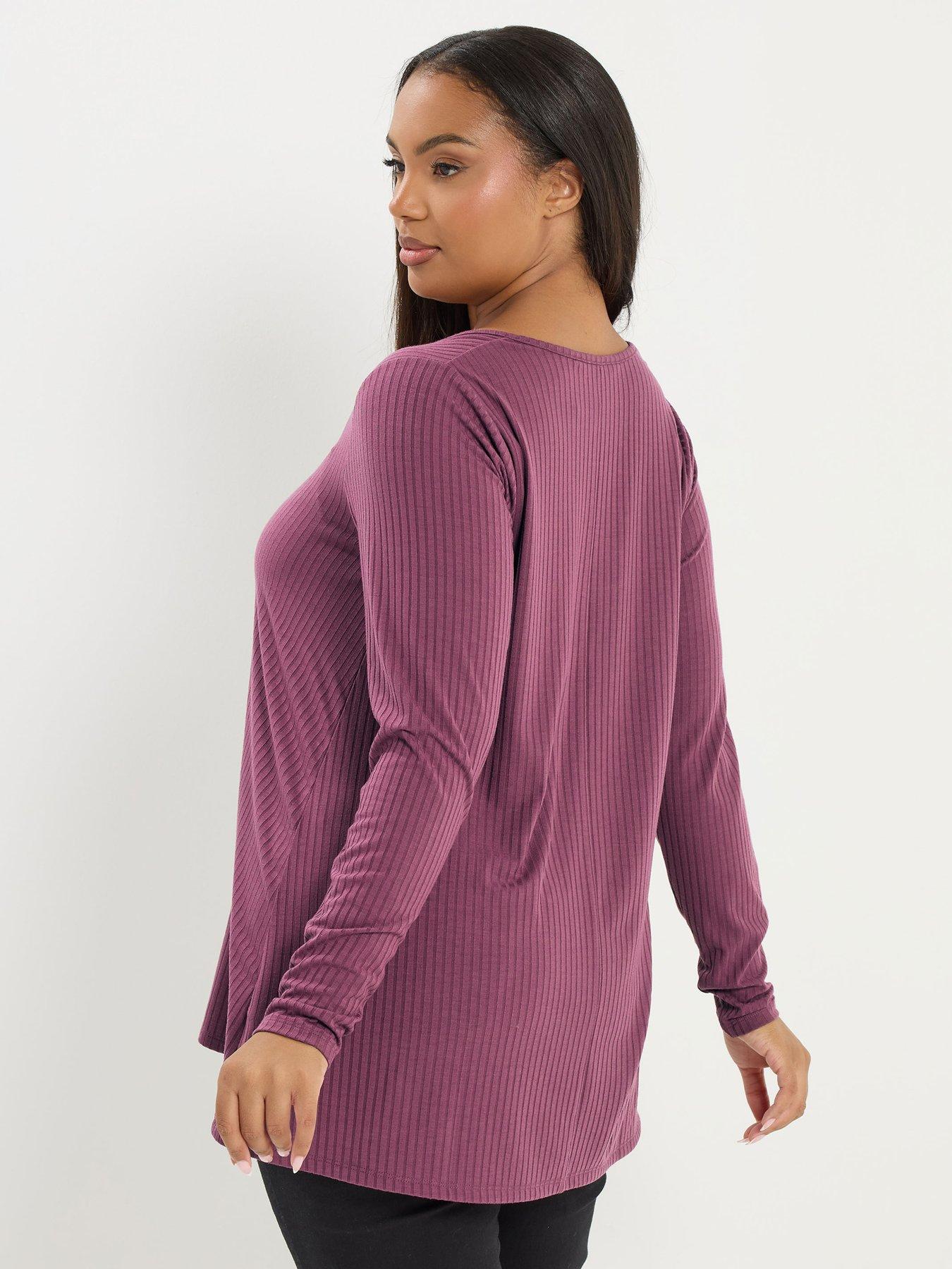 Image 2 of 5 of Yours Curve Lace Insert Rib Top - Pink