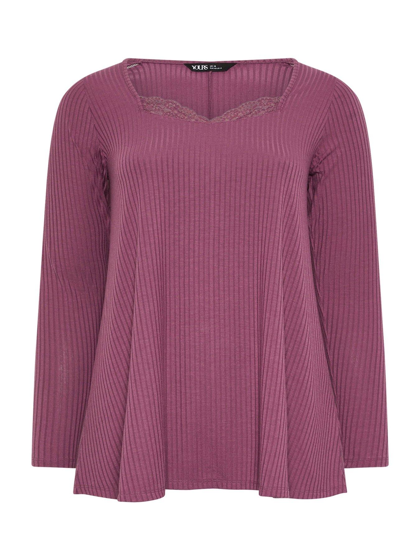 Image 5 of 5 of Yours Curve Lace Insert Rib Top - Pink