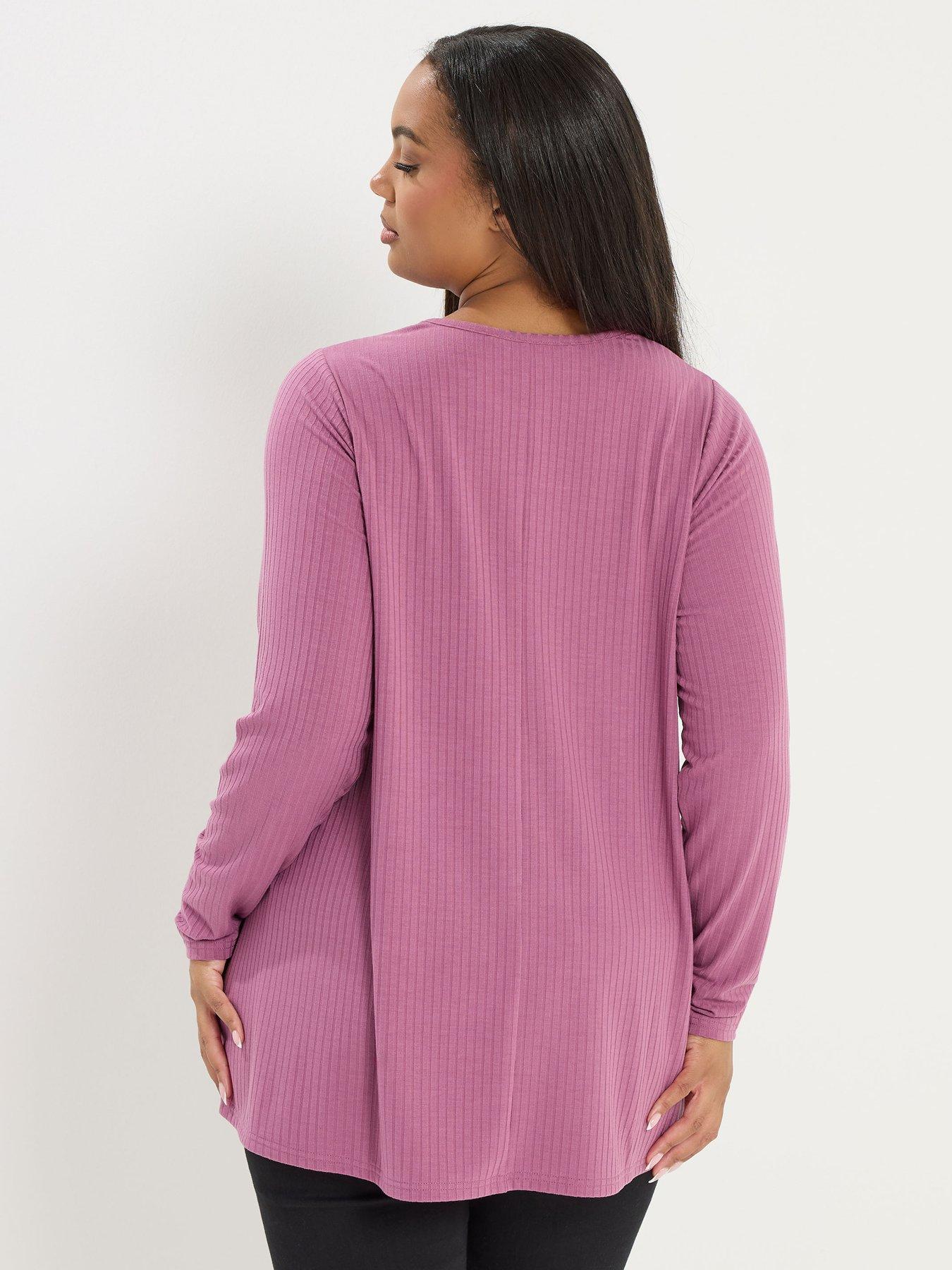  image of yours-curve-long-sleeve-rib-swing-top-pink