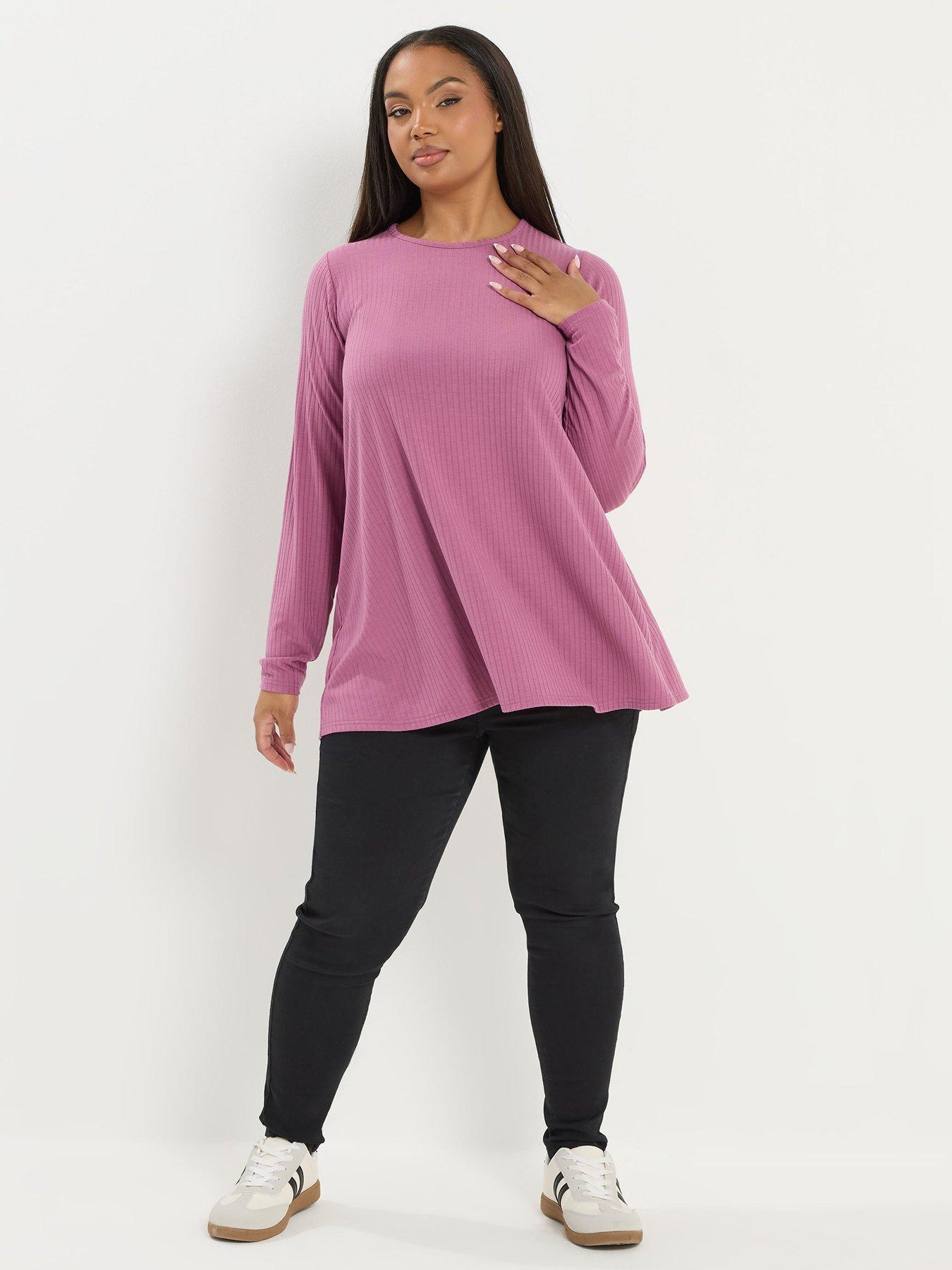  image of yours-curve-long-sleeve-rib-swing-top-pink