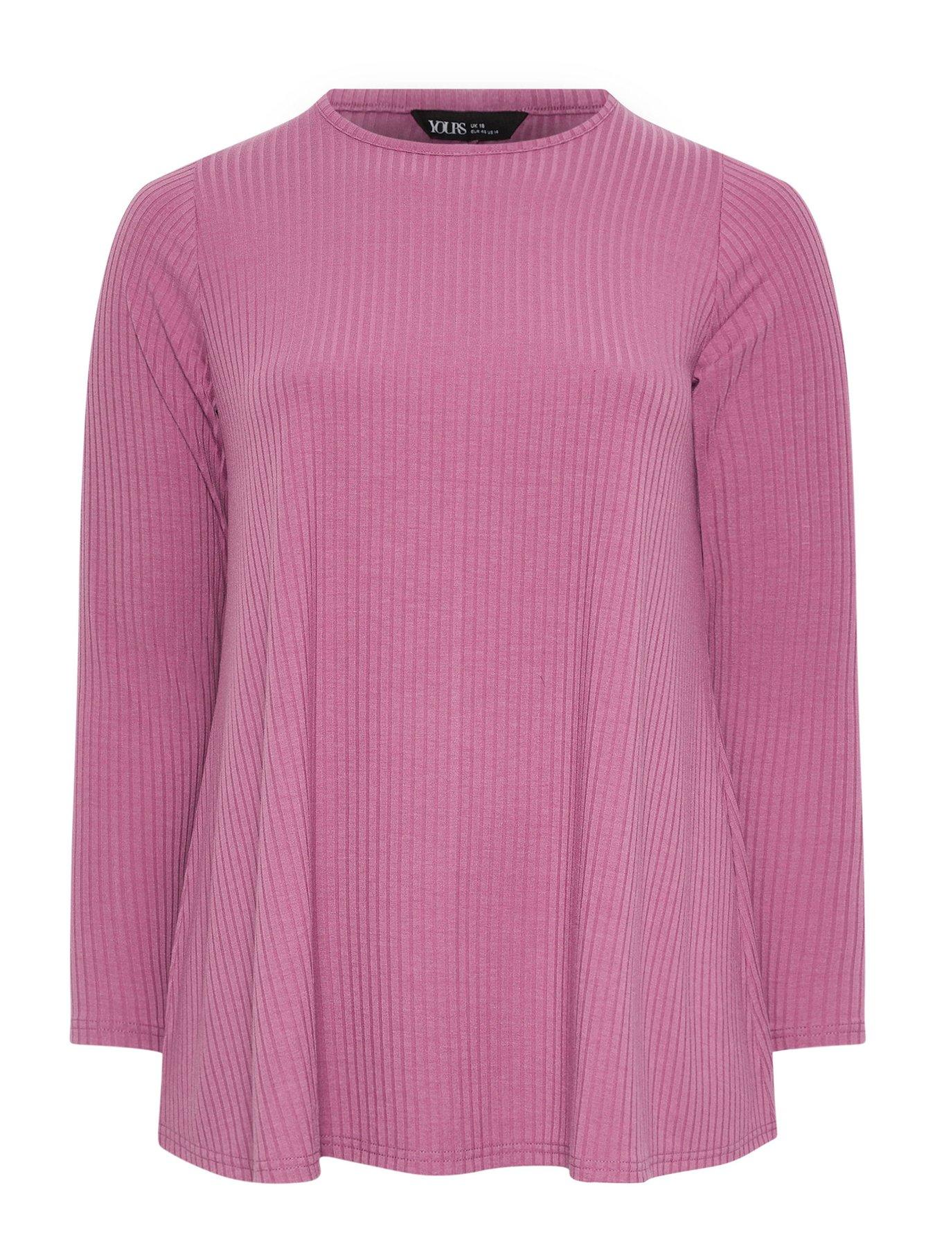  image of yours-curve-long-sleeve-rib-swing-top-pink