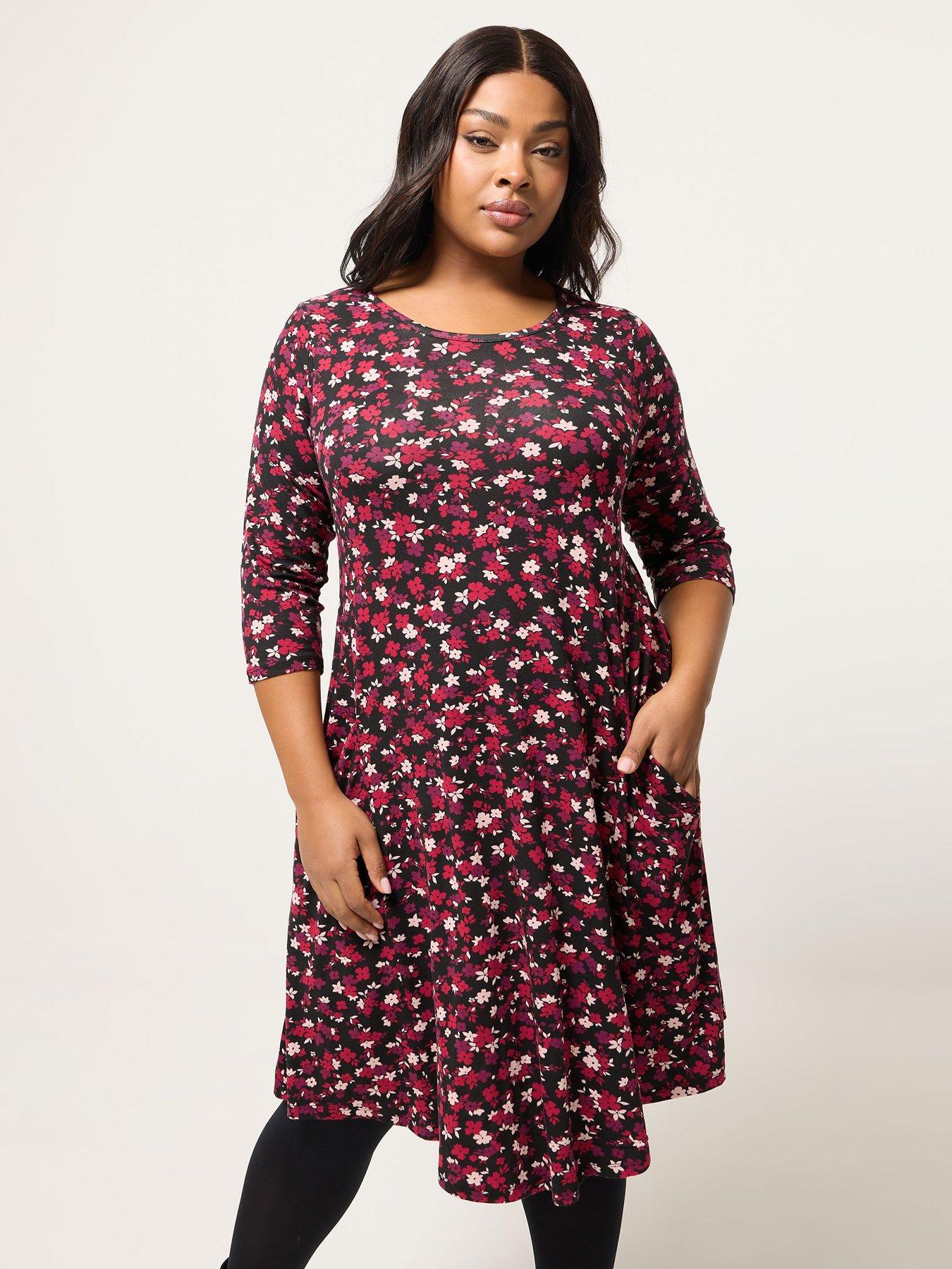 Image 1 of 5 of Yours Curve Ditsy Drape Pocket Dress