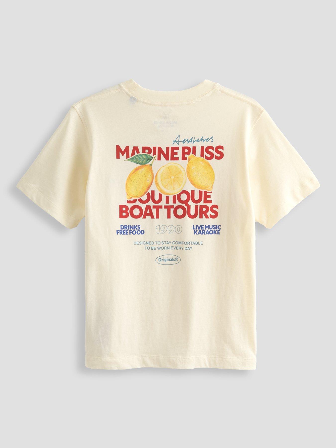 Jack & Jones Junior Boys Riviera Vintage Poster Back Short Sleeve T-shirt - Cream
