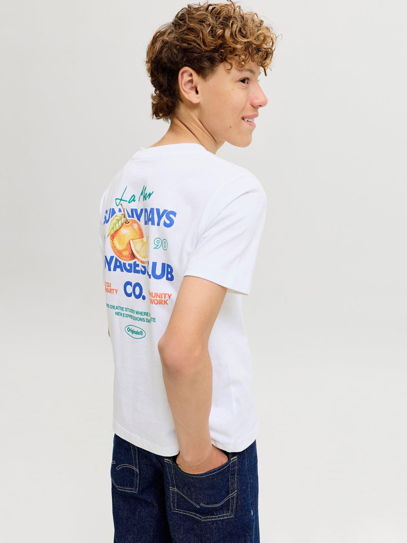 Jack & Jones Junior Boys Riviera Vintage Poster Back Short Sleeve T-shirt - White
