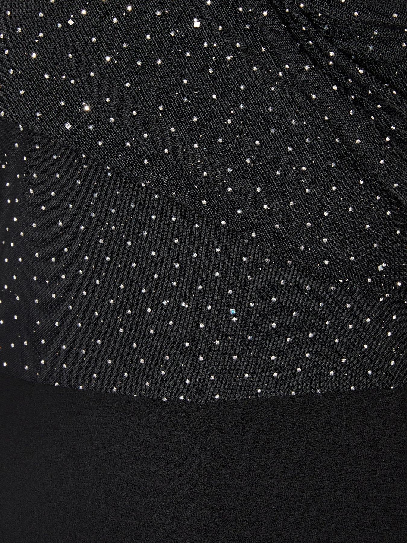  image of quiz-petite-black-diamante-bardot-jumpsuit