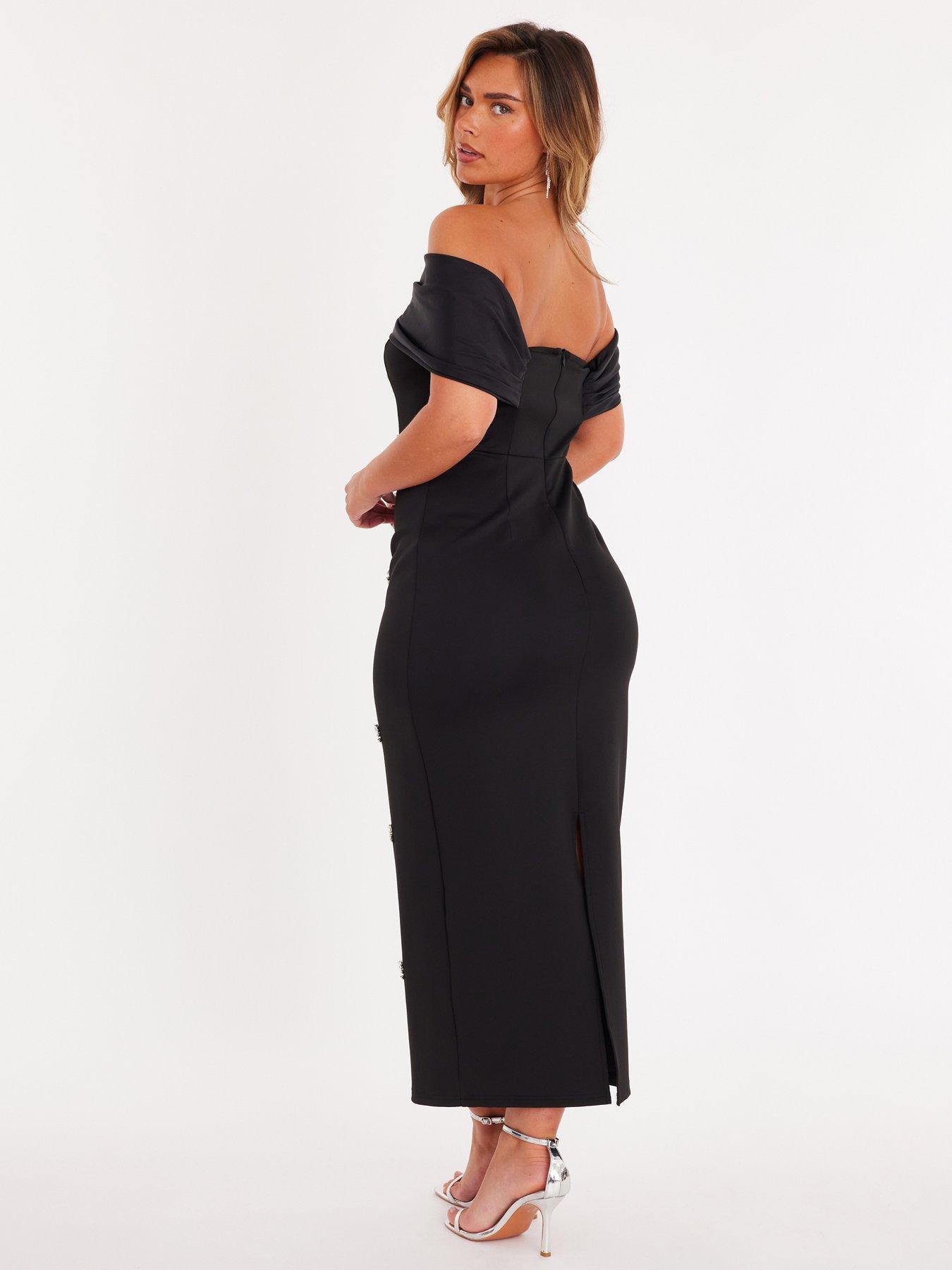 image of quiz-black-embellished-bardot-midaxi-dress