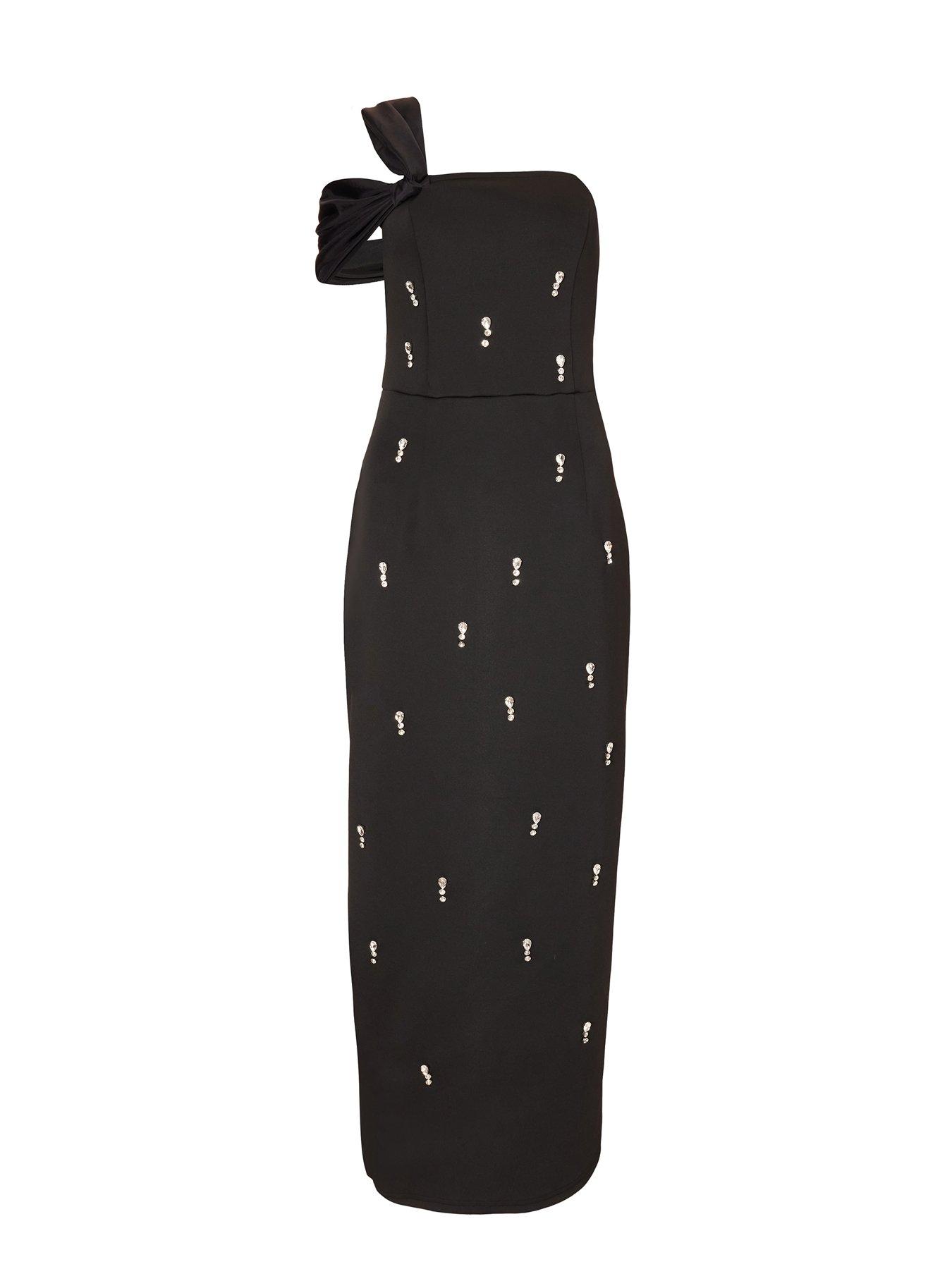  image of quiz-black-embellished-bardot-midaxi-dress