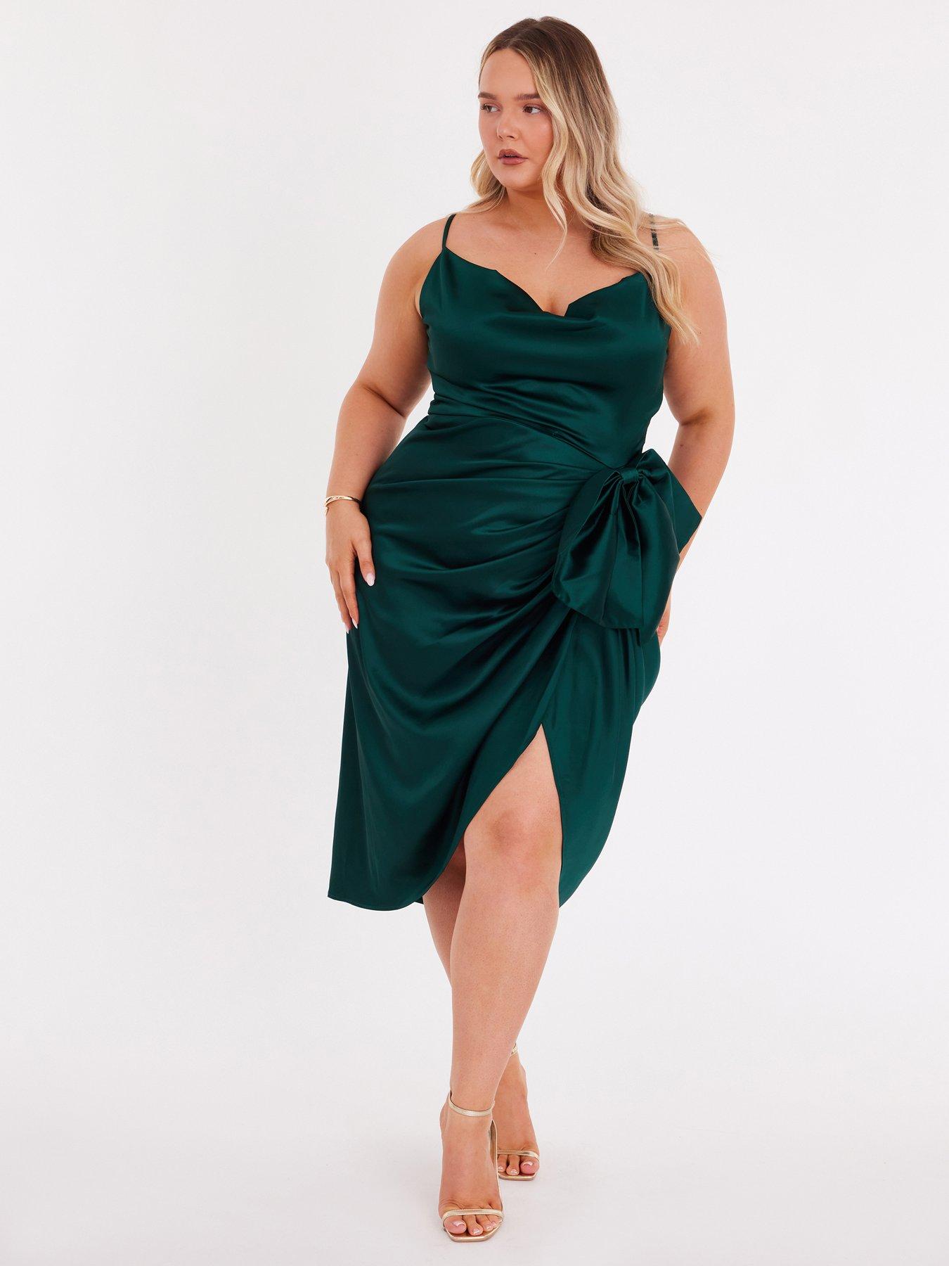 Quiz Curve Bottle Green Bow Front Midi Dress