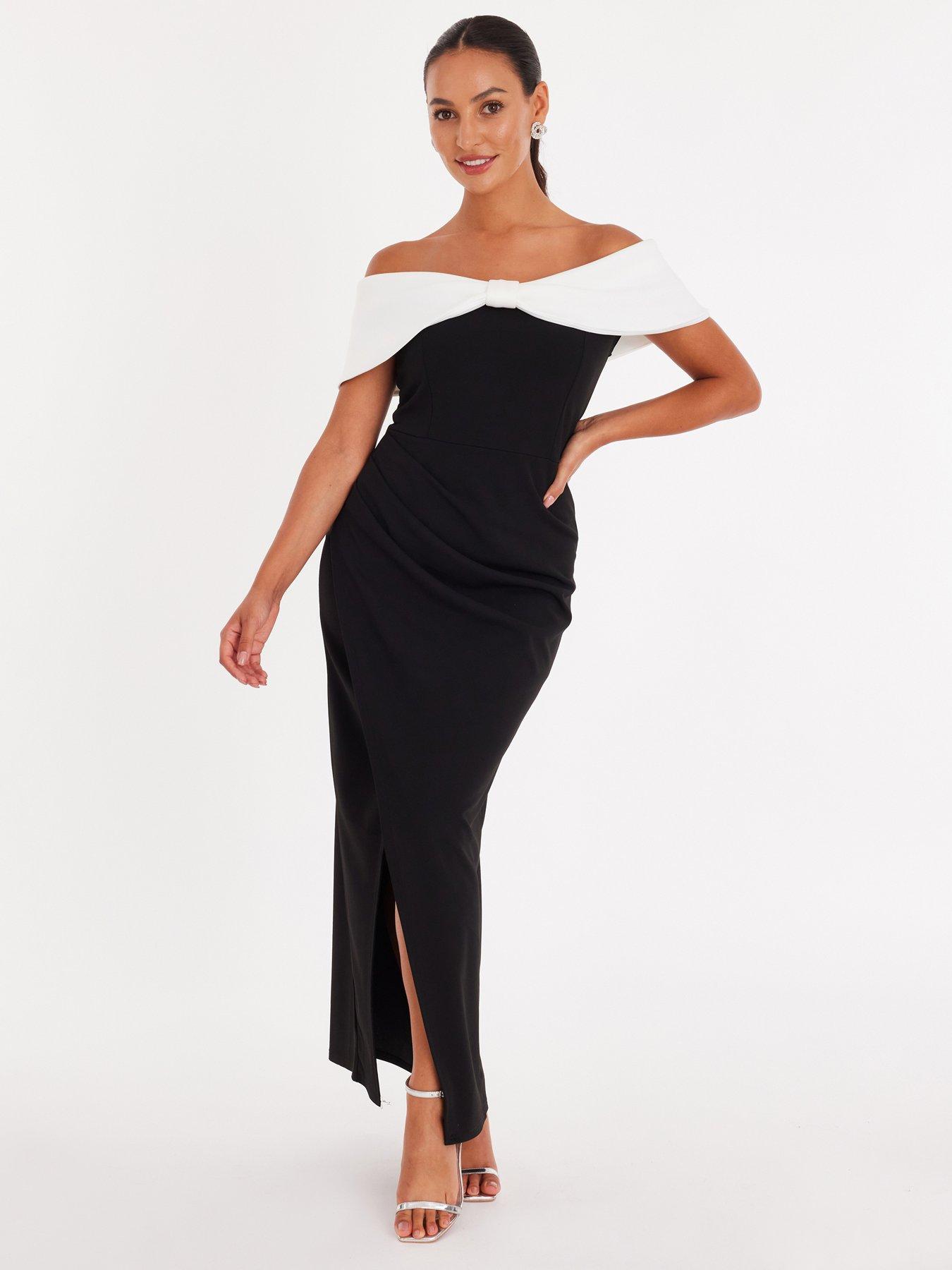 quiz-petite-black-contrast-bardot-maxi-dress