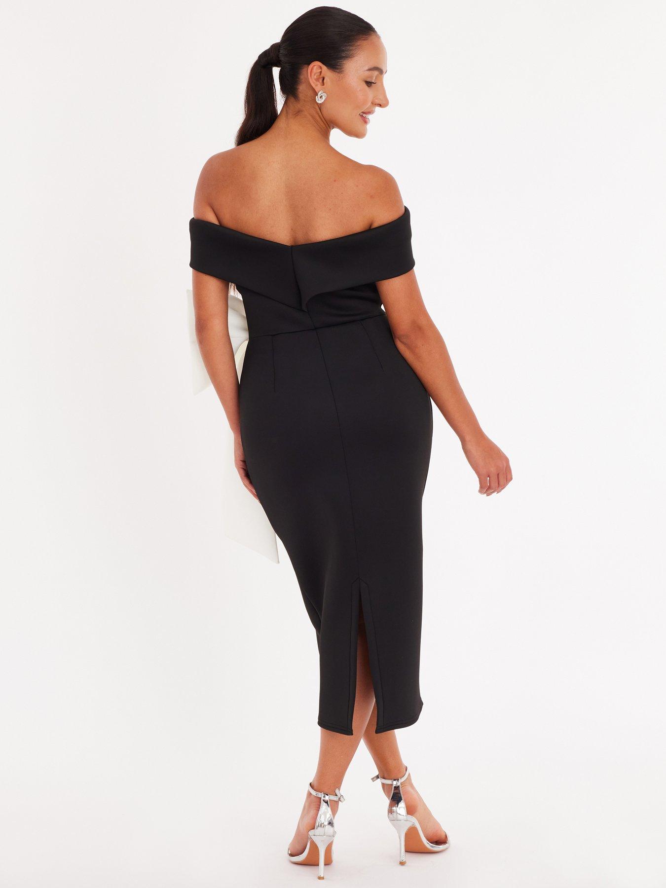  image of quiz-petite-black-oversized-bow-midi-dress
