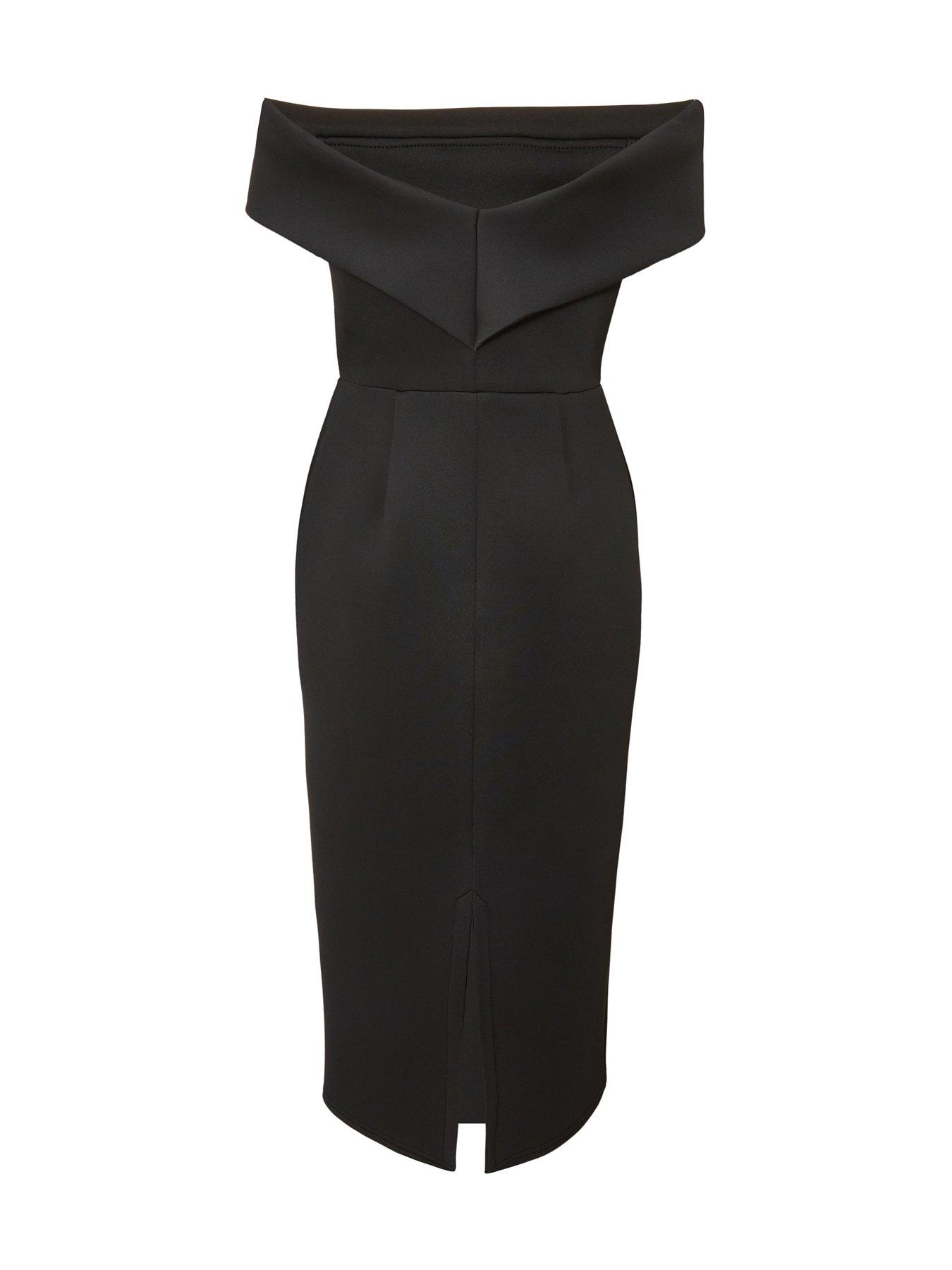  image of quiz-petite-black-oversized-bow-midi-dress