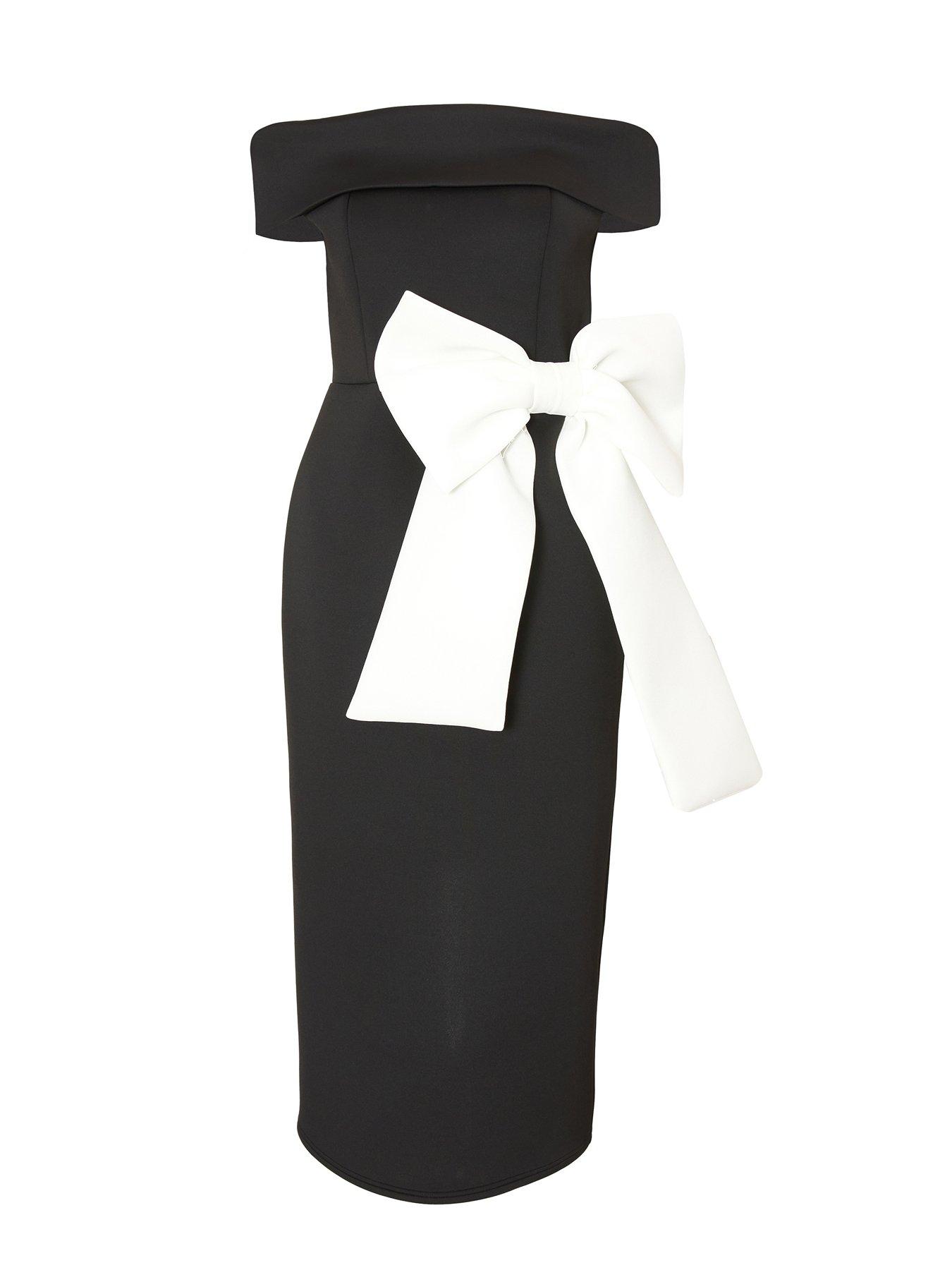  image of quiz-petite-black-oversized-bow-midi-dress
