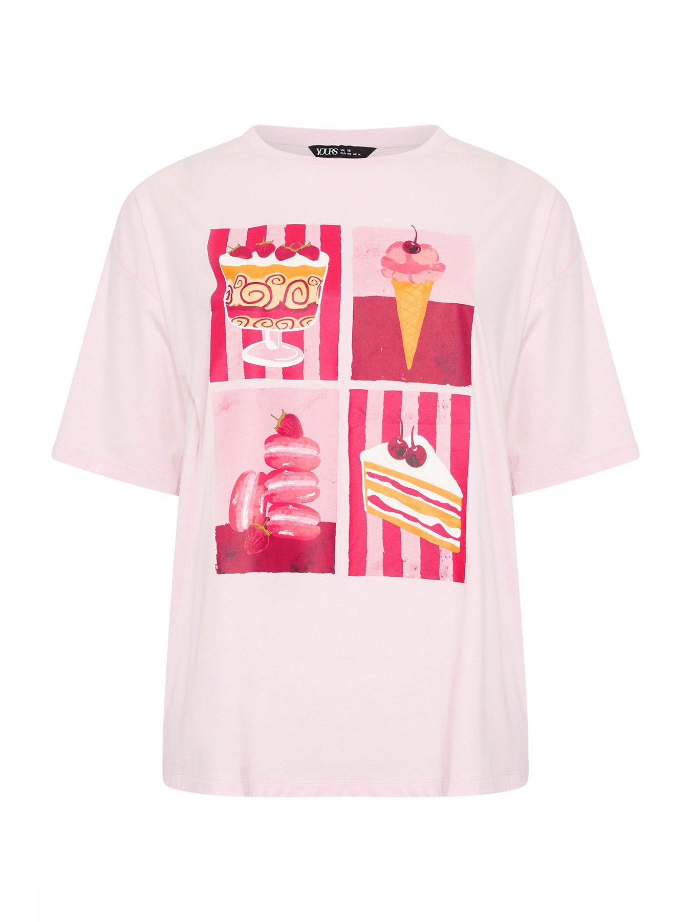 Image 5 of 5 of Yours Curve Relaxed Placement Treats T-shirt - Pink