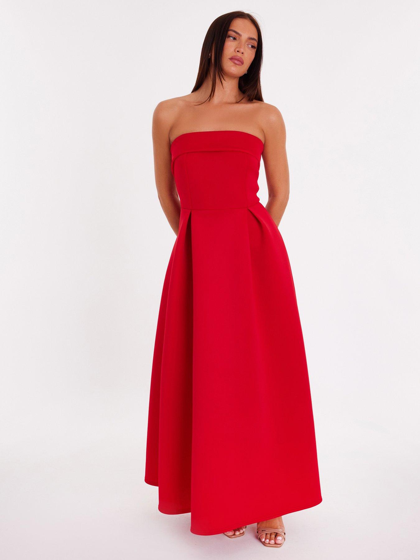Quiz Red Strapless A-line Maxi Dress