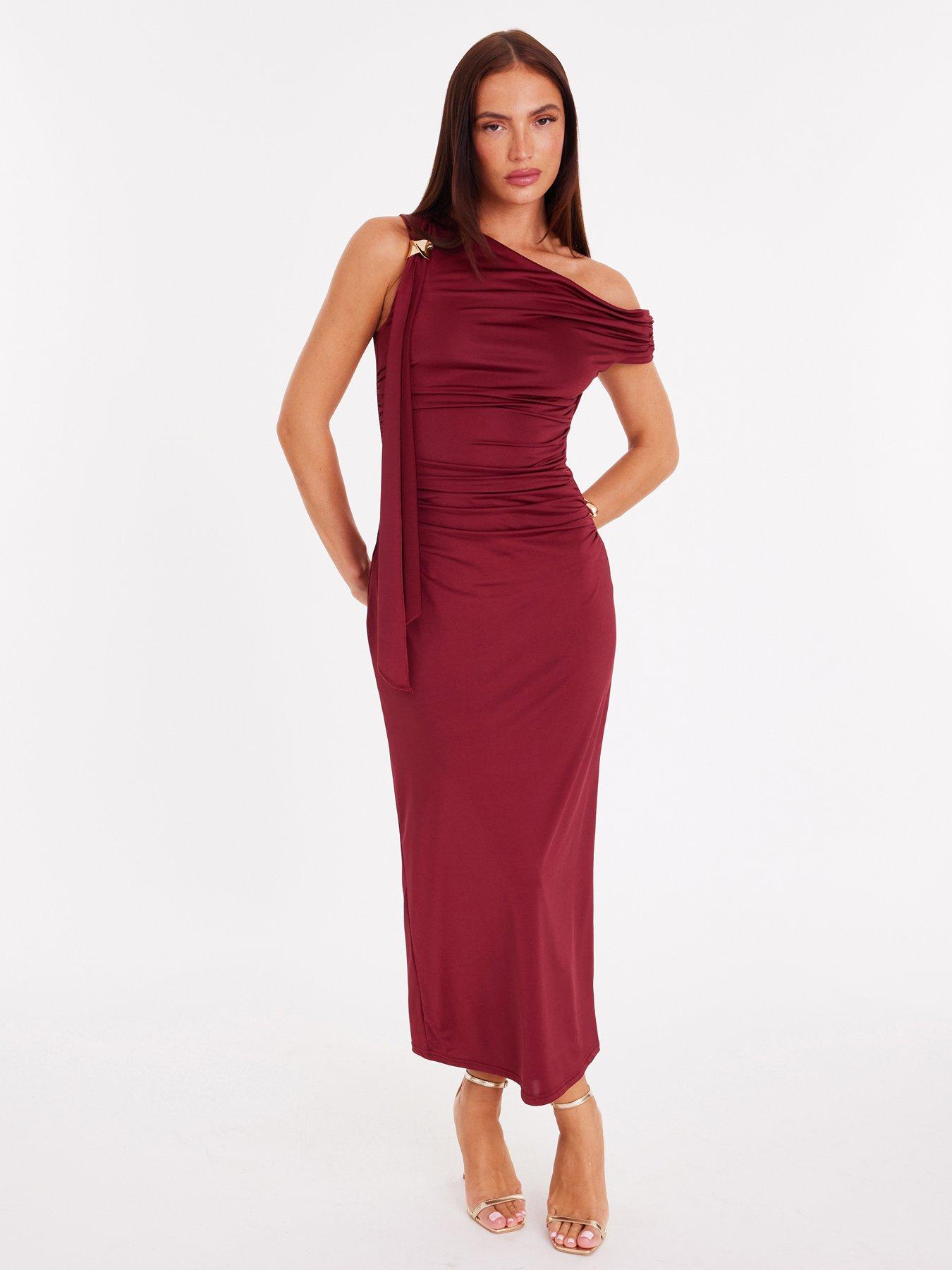  image of quiz-dark-red-sash-detail-midaxi-dress