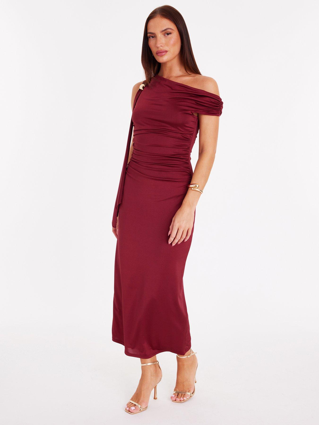  image of quiz-dark-red-sash-detail-midaxi-dress