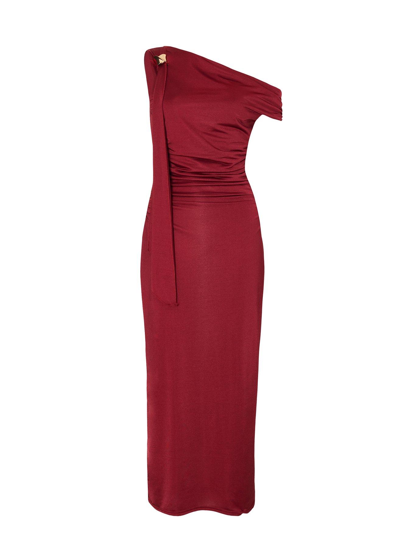  image of quiz-dark-red-sash-detail-midaxi-dress